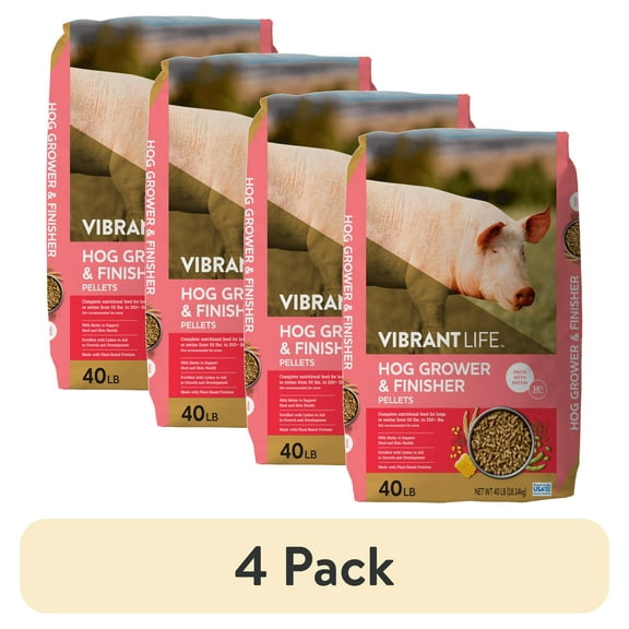 (4 pack) Vibrant Life Hog Grower & Finisher Pellet Feed, 40 lb Bag