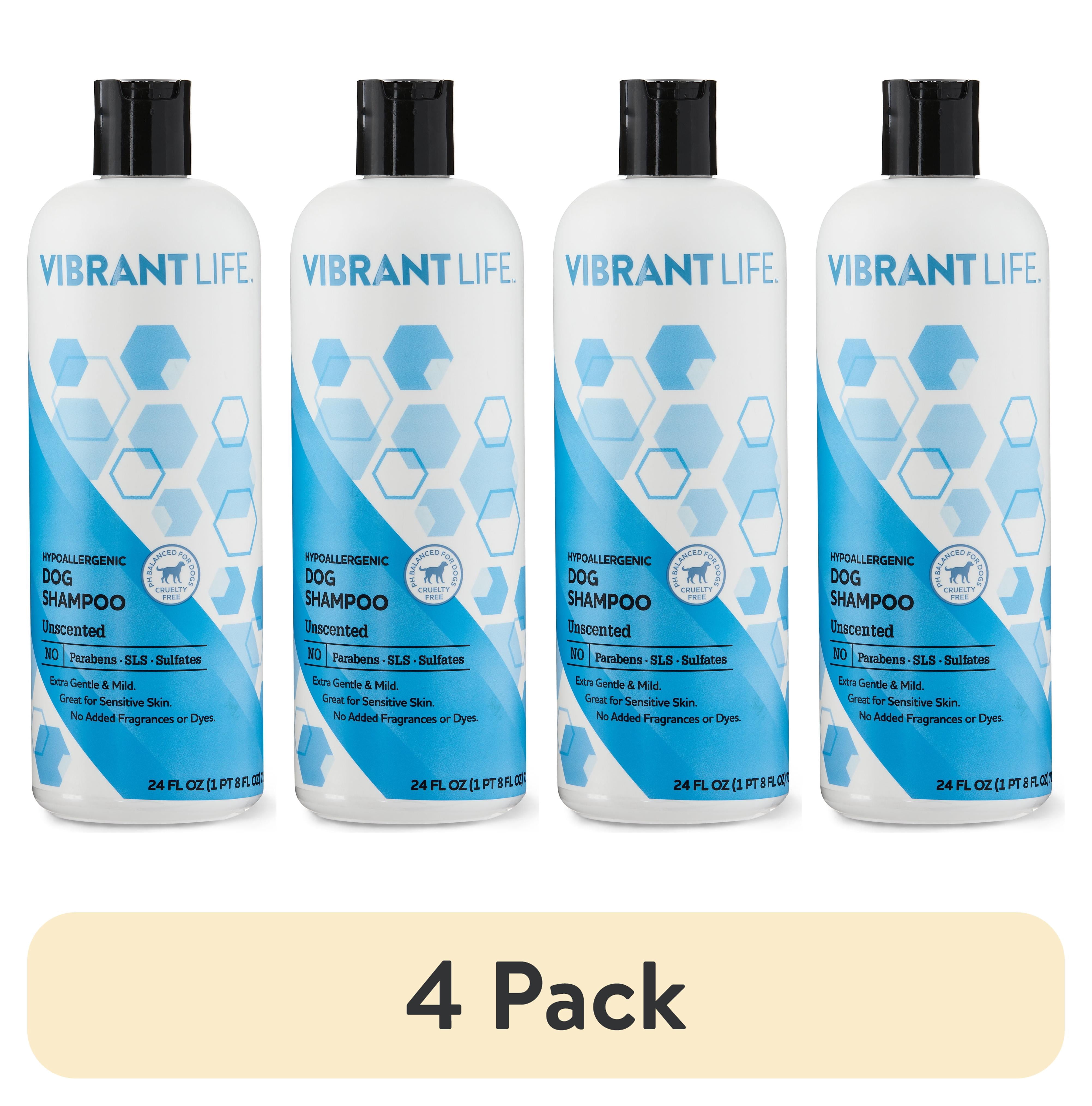 (4 pack) Vibrant Life Hypoallergenic Dog Shampoo, Unscented, 24 fl oz