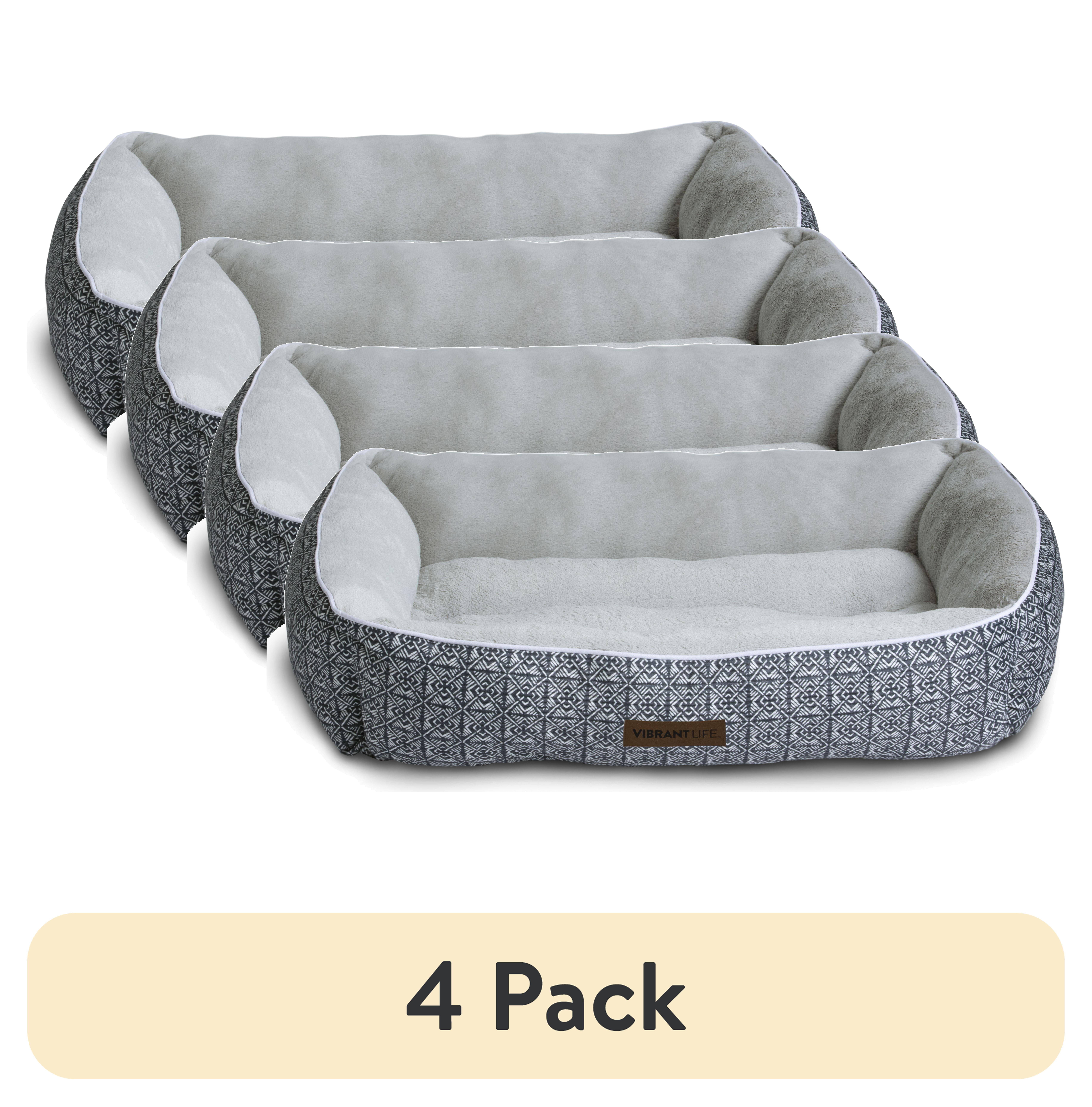 (4 pack) Vibrant Life Large Dog Bed, Bolster Dog Bed for Large Dogs, 36" x 27", Black and Gray