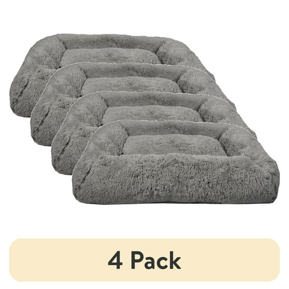 (4 pack) Vibrant Life Large Furry Bolster Dog Bed, Taupe, 36" x 27"