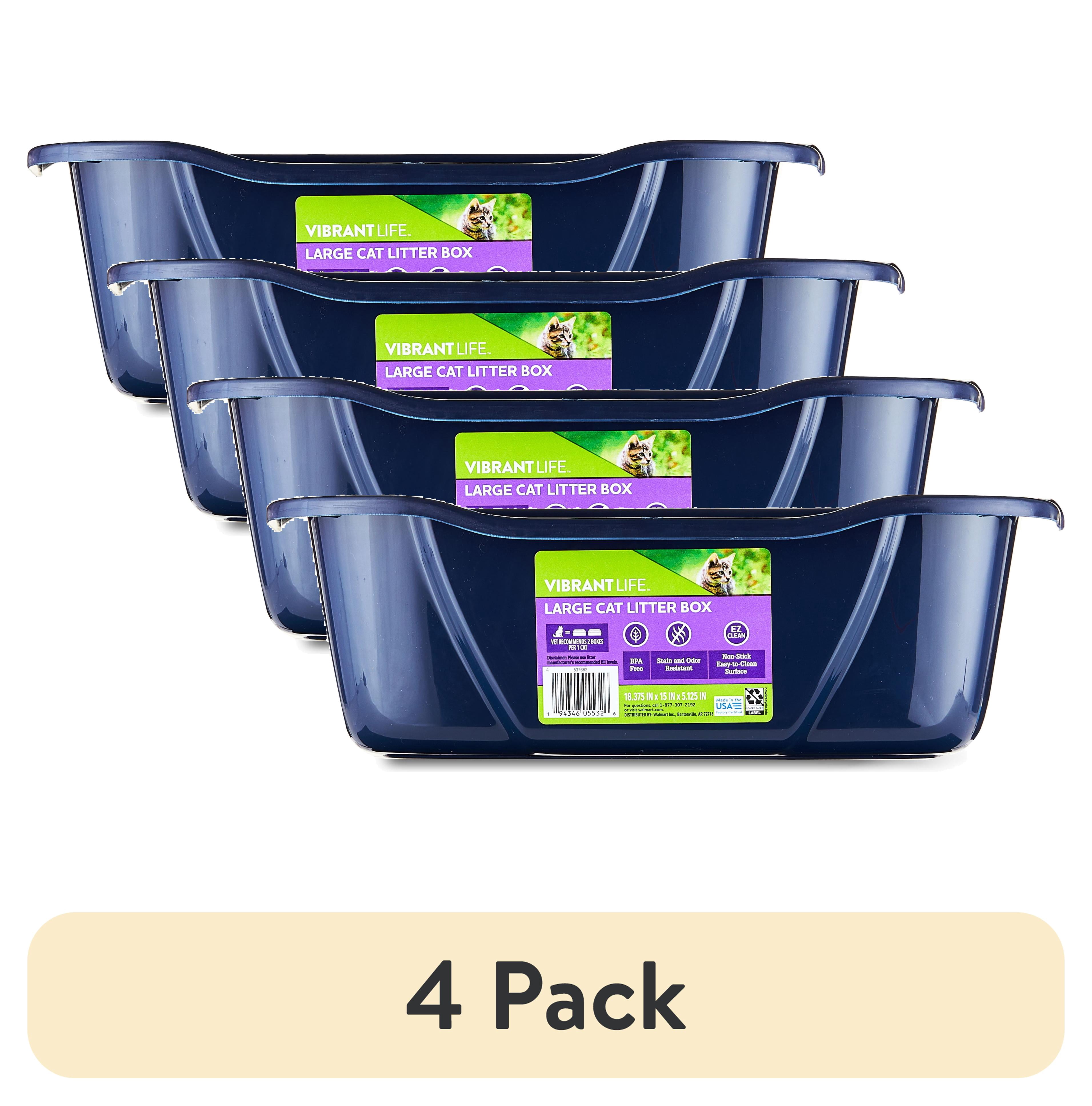 (4 pack) Vibrant Life Large Open Cat Litter Box, Blue