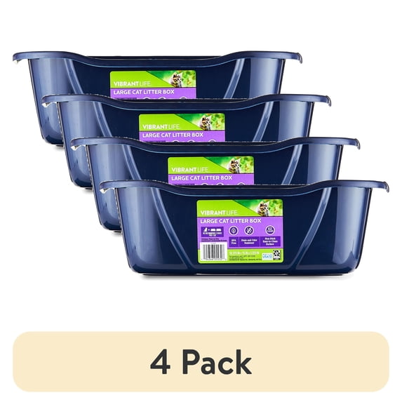 (4 pack) Vibrant Life Large Open Cat Litter Box, Blue