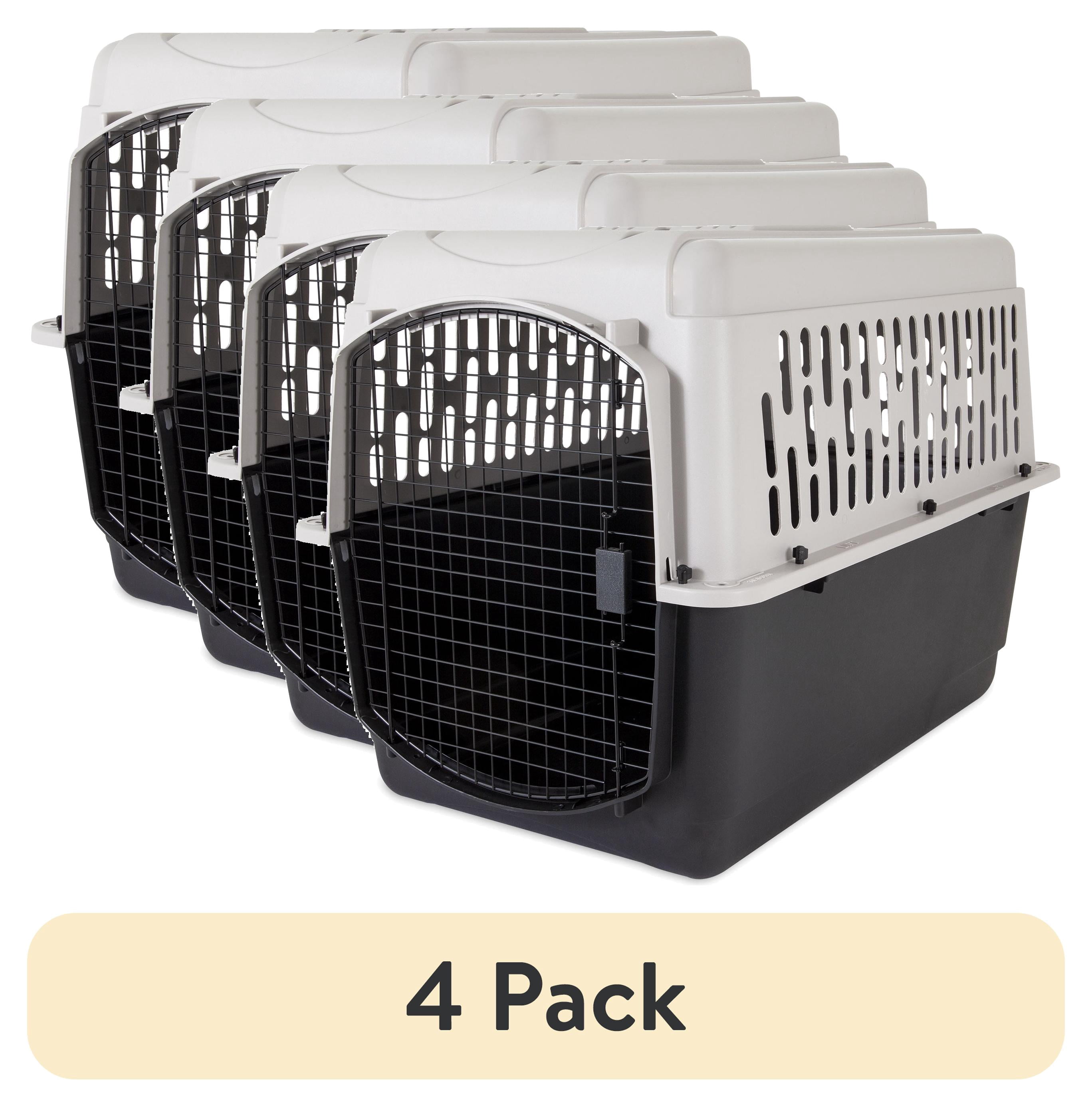 (4 pack) Vibrant Life Large Plastic Hard-Sided Pet Carrier, Black and Gray, 90 lb Limit