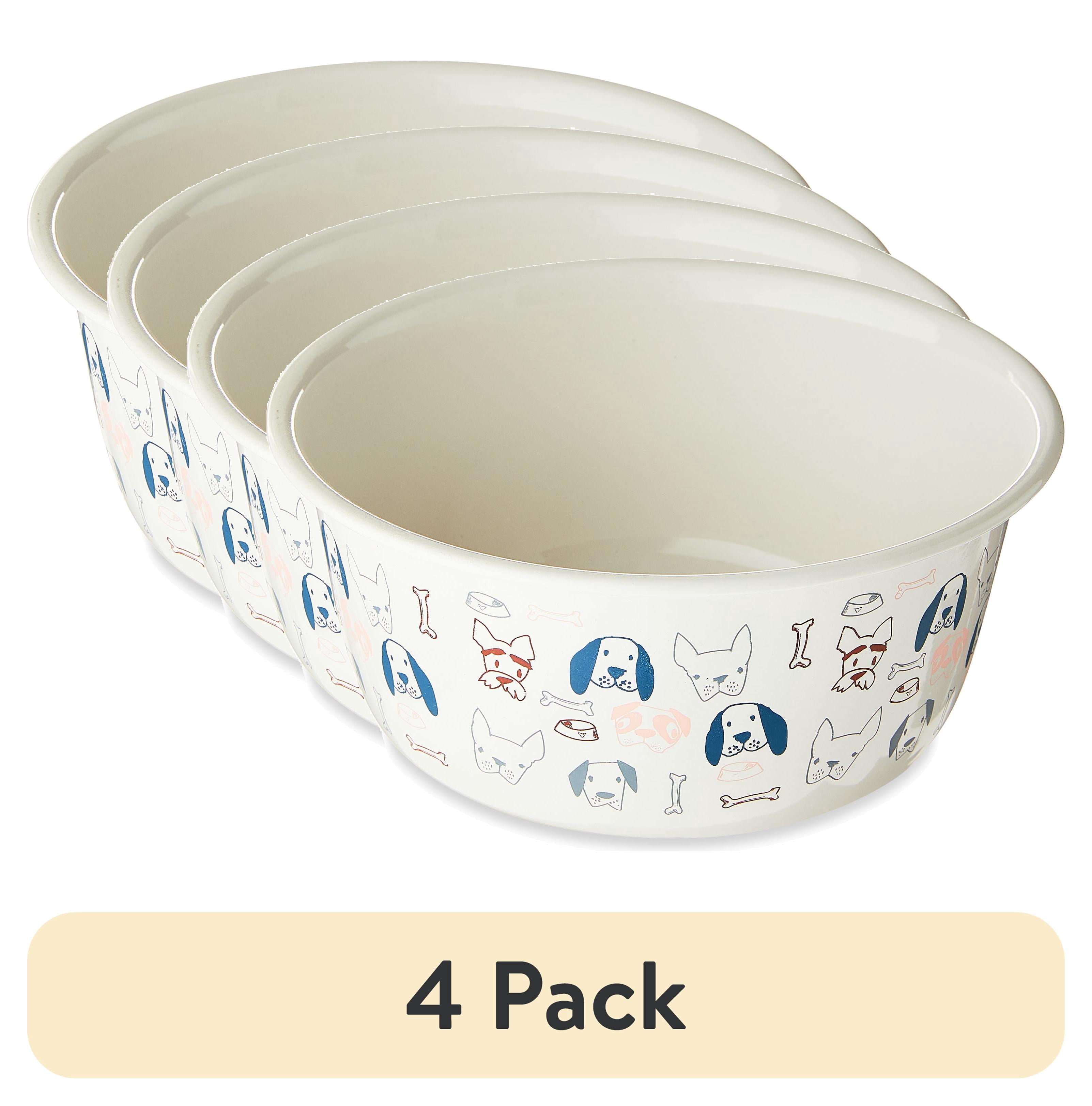 (4 pack) Vibrant Life Medium 4-Cup Stainless Steel Doggie Faces Pet Bowl, Off White
