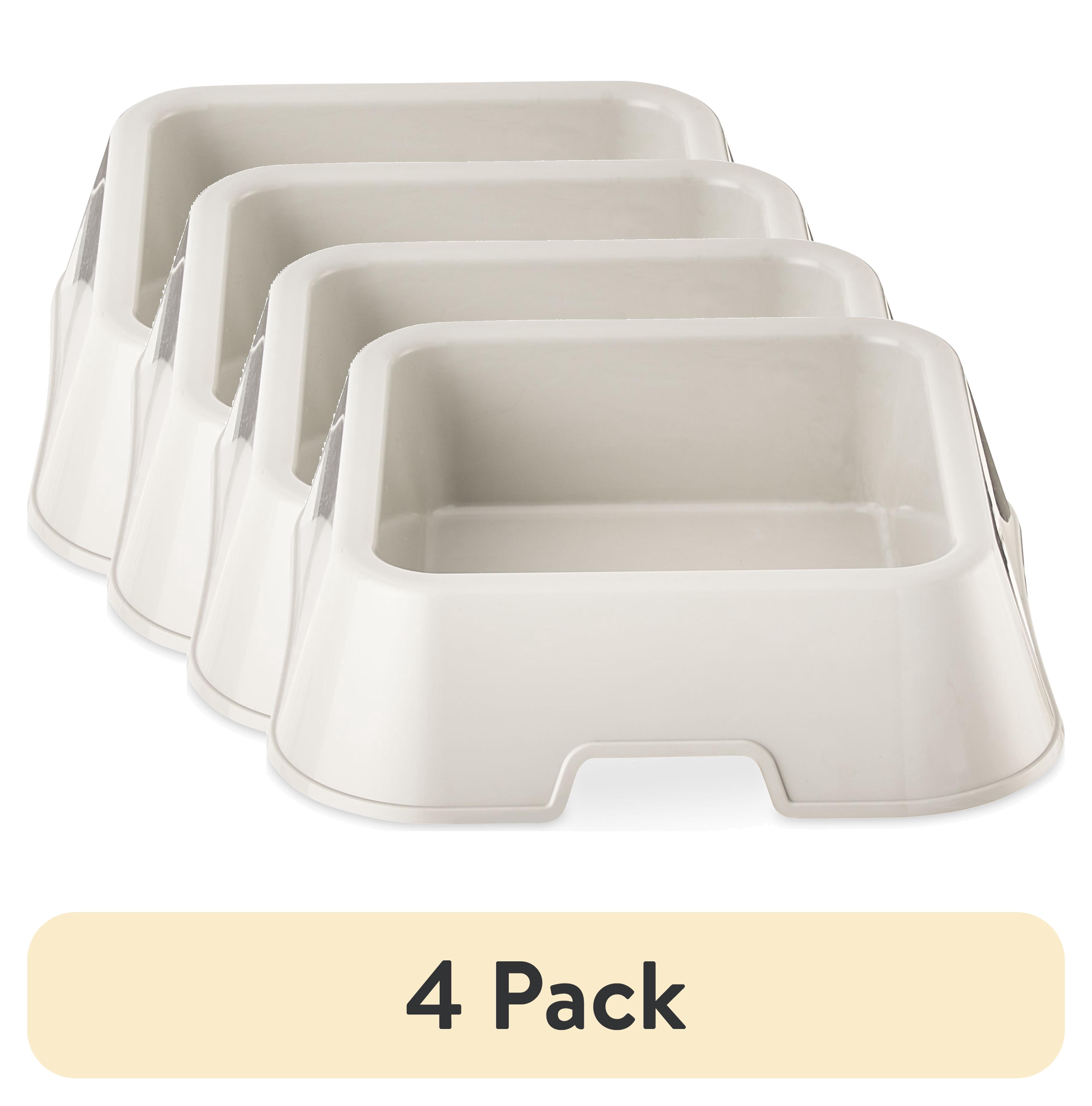 (4 pack) Vibrant Life Medium 8-Cup Square Double Wall Plastic Pet Bowl, Gray