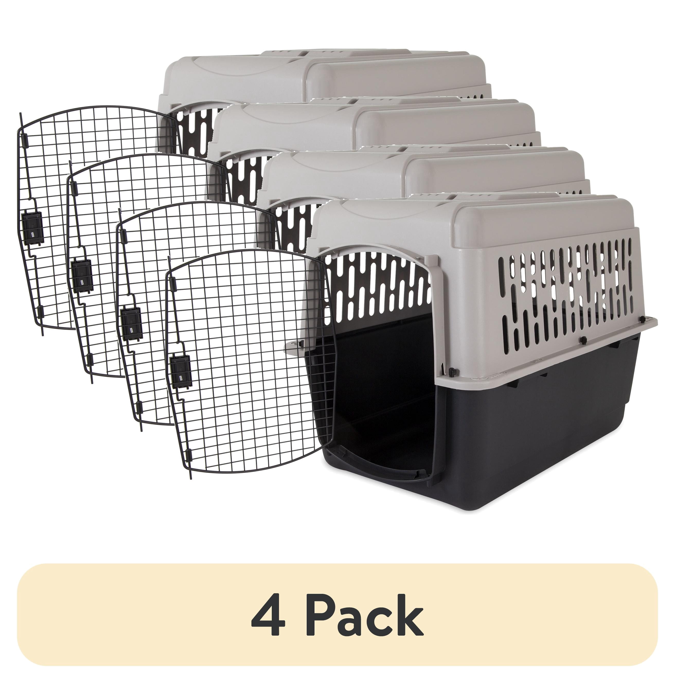 (4 pack) Vibrant Life Medium/Large Plastic Hard-Sided Pet Carrier, Black and Gray, 70 lb Limit