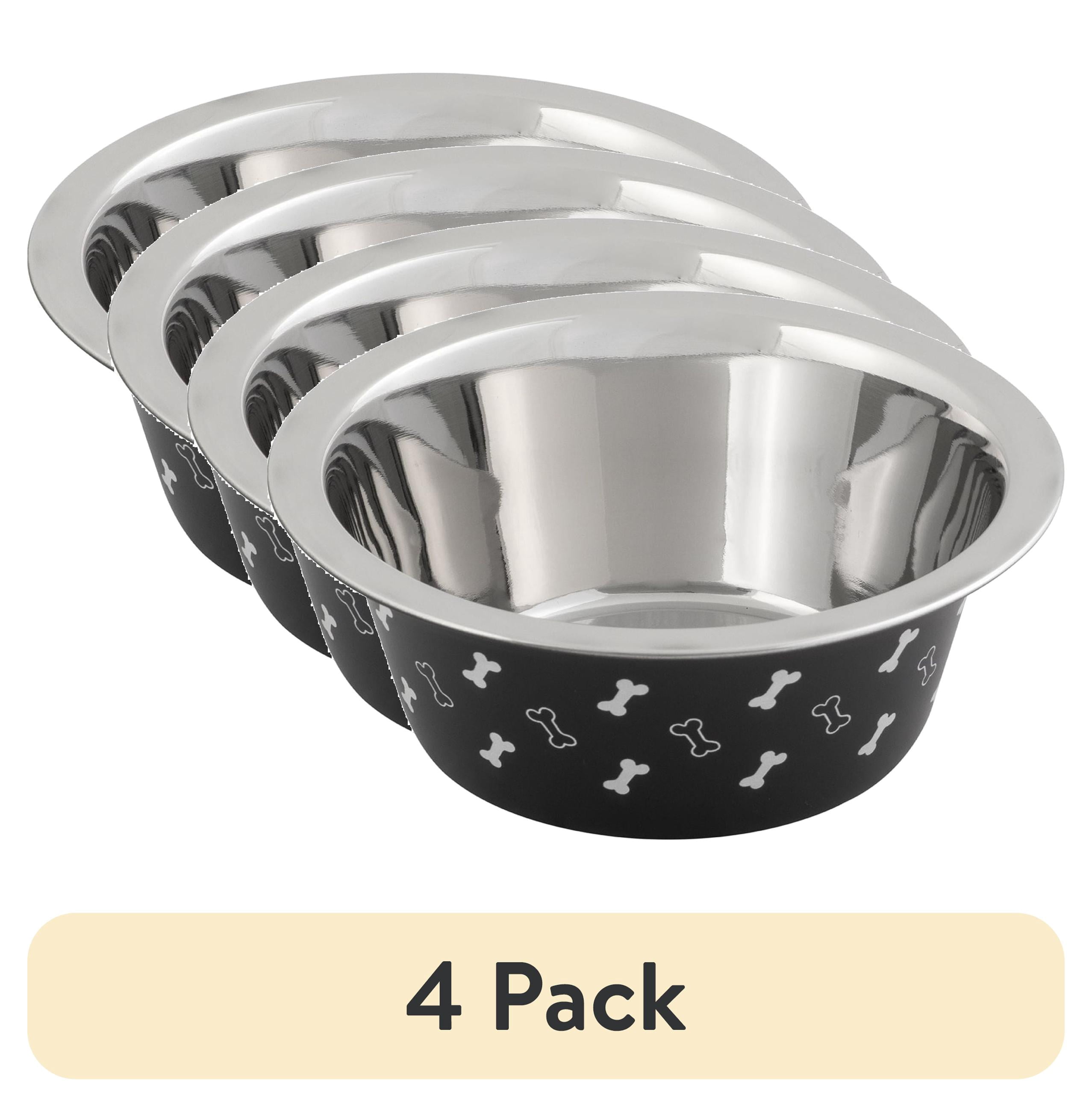 (4 pack) Vibrant Life Medium Stainless Steel Dog Bowl, Black with Bones, 25.75 fl oz