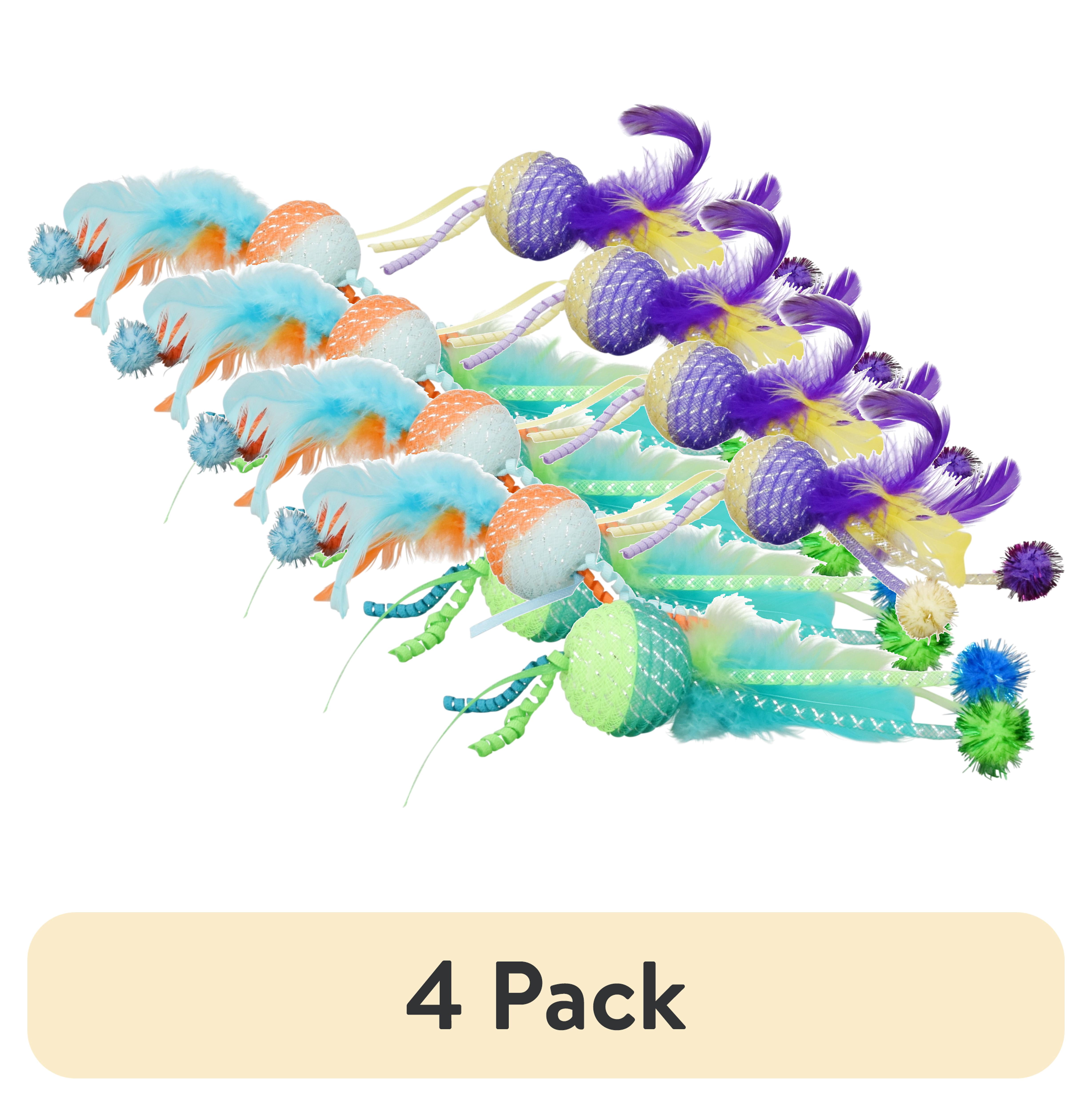 (4 pack) Vibrant Life Mesh Feather Ball Cat Toy, Color May Vary