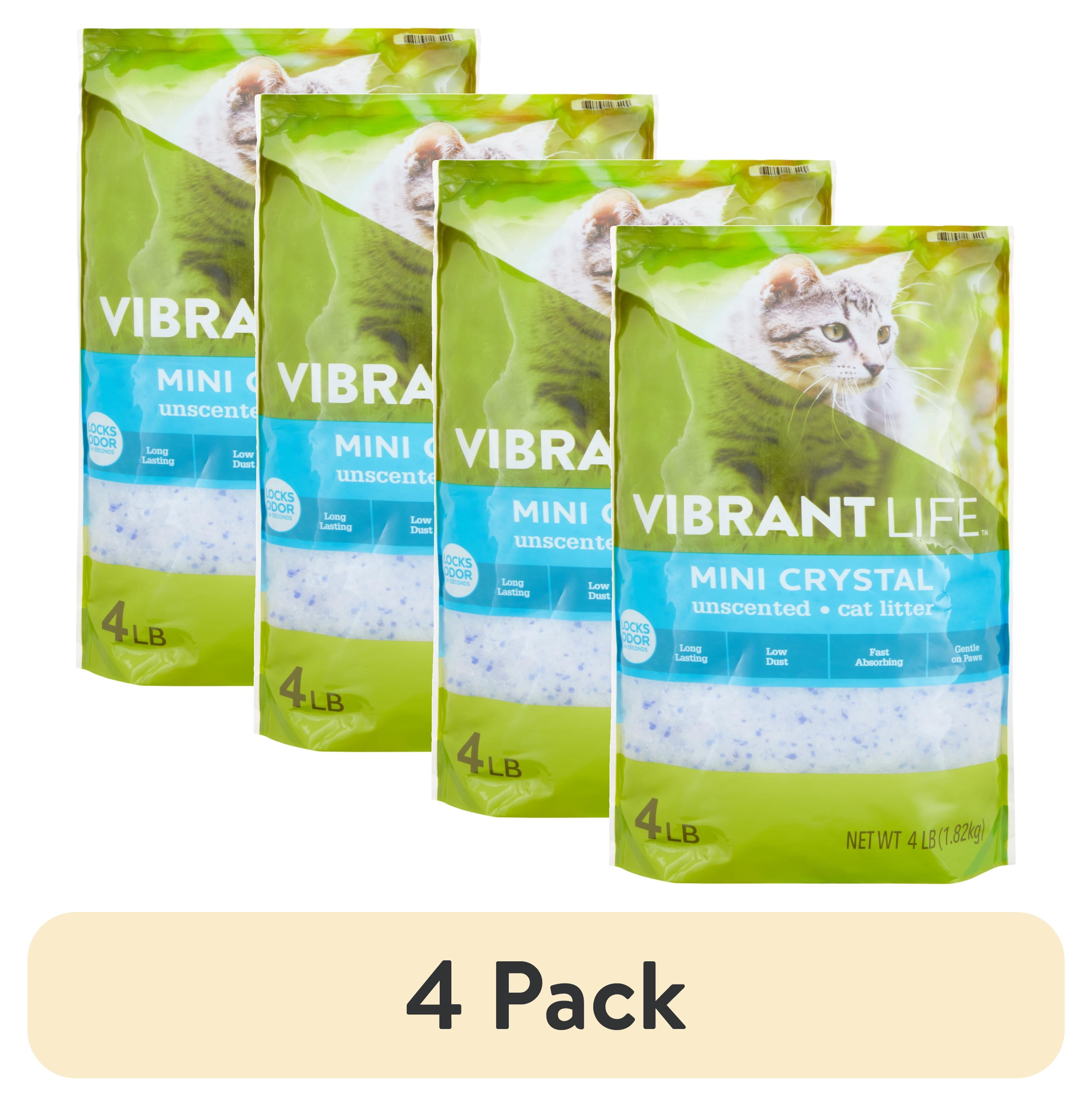 (4 pack) Vibrant Life Mini Crystal Cat Litter, Unscented, 4 lbs