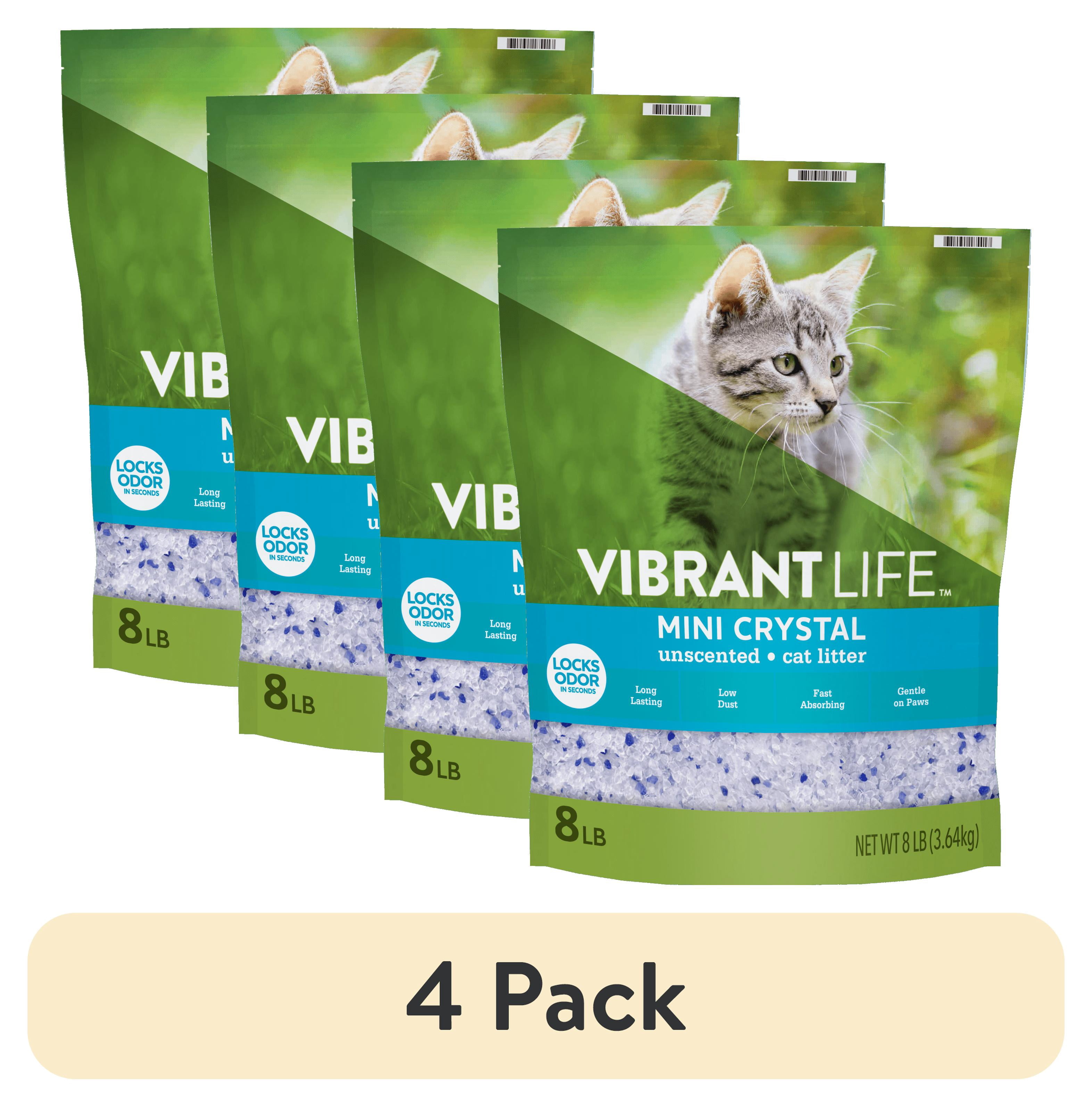 (4 pack) Vibrant Life Mini Crystal Cat Litter, Unscented, 8 lb Bag, 1 Count
