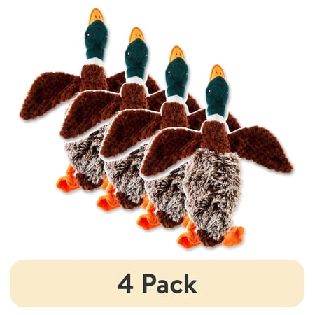(4 pack) Vibrant Life Multicolor Duck Plush Dog Toy with Honking Squeaker, Chew Level 1