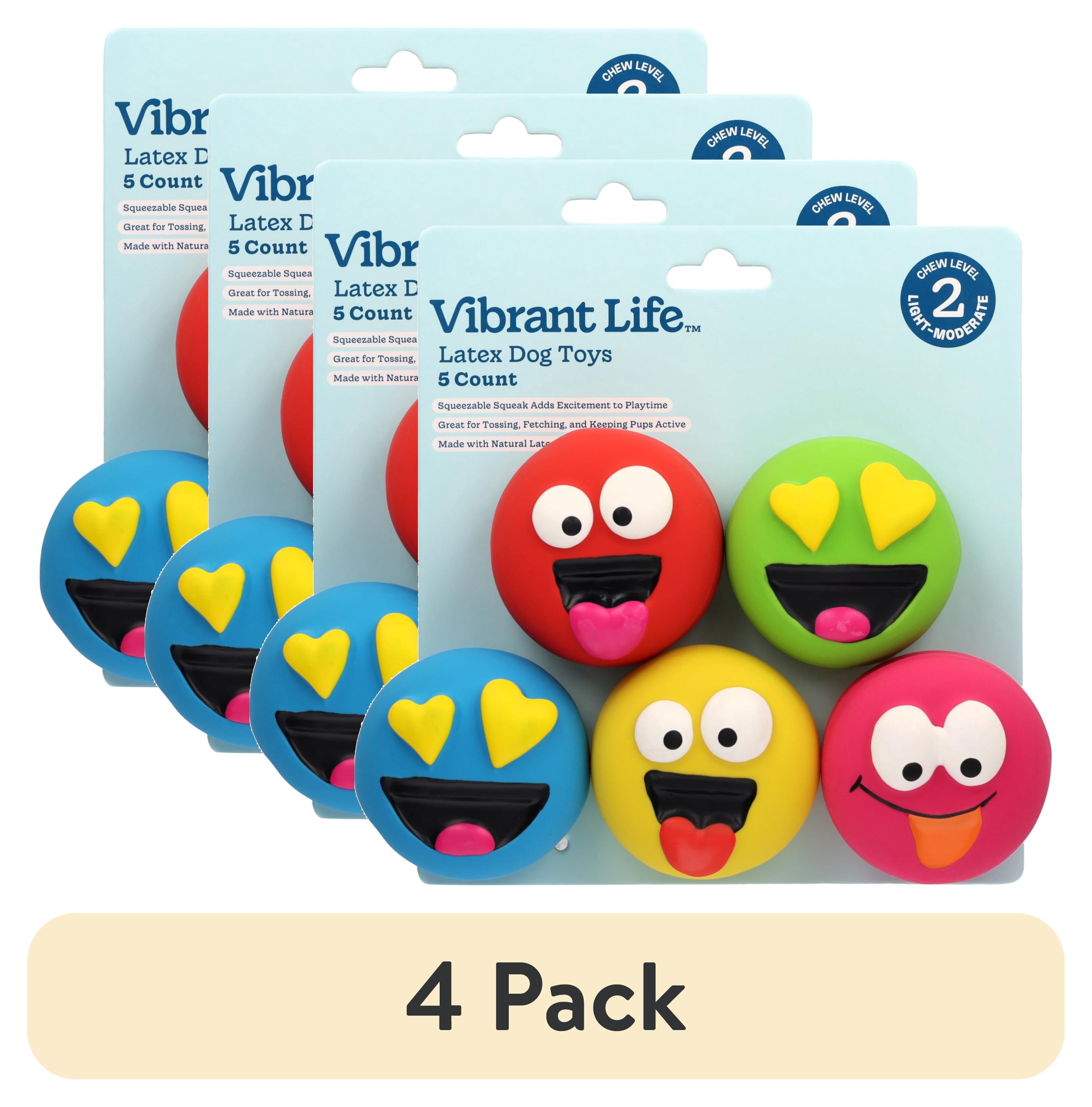 2 pack) Vibrant Life Multicolor Emoticon Latex Dog Toys with