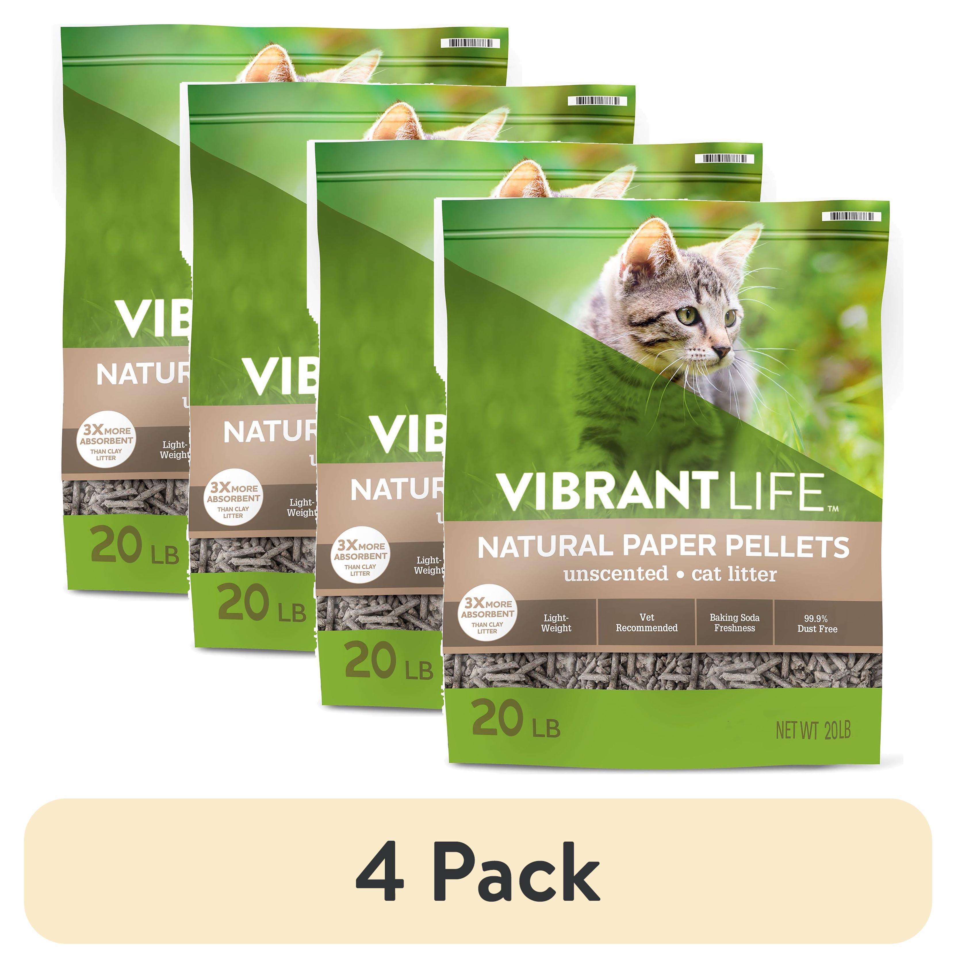 (4 pack) Vibrant Life Natural Paper Pellets Cat Litter, Unscented, 20 lb, 1 Count