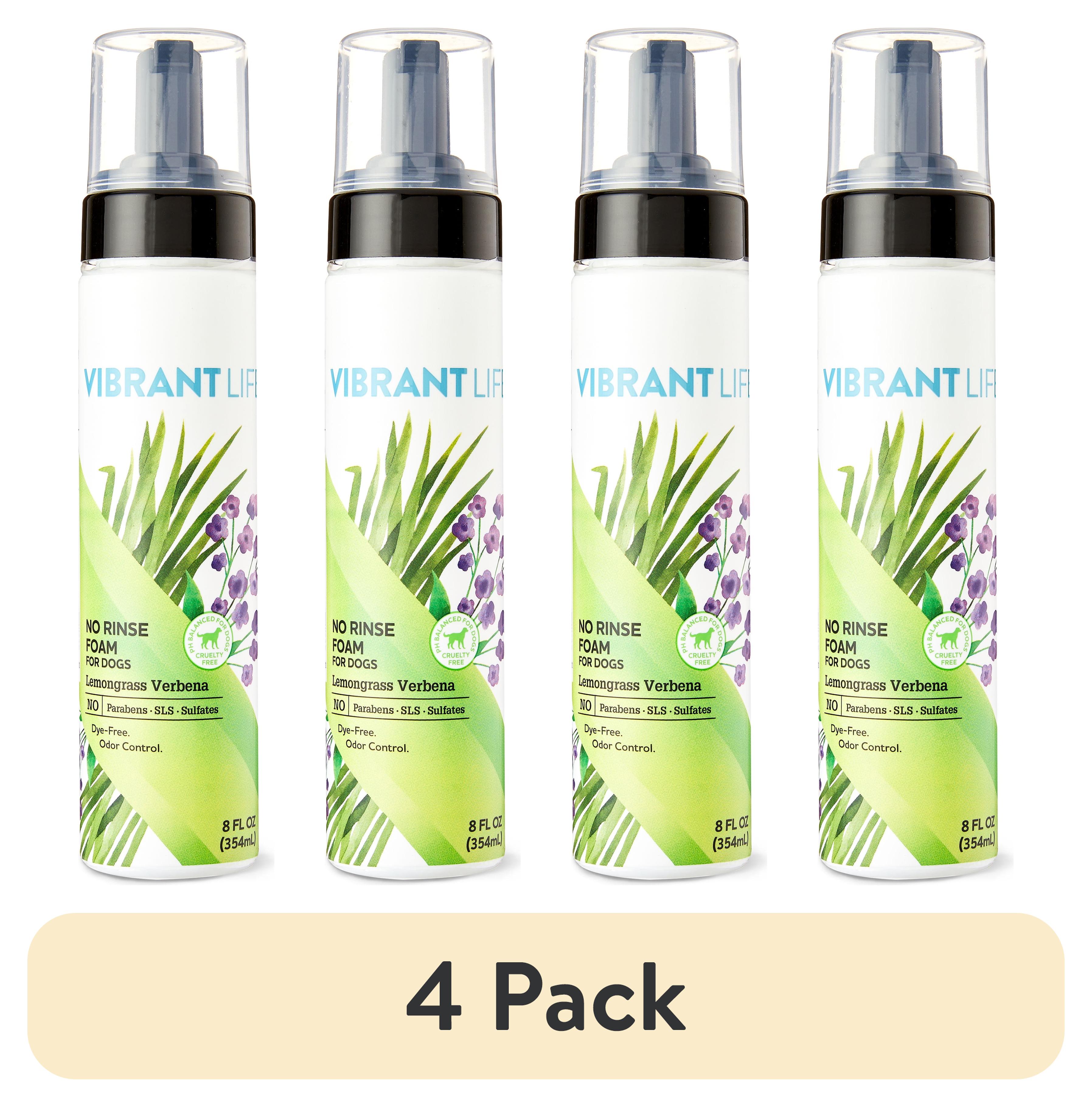 (4 pack) Vibrant Life No-Rinse Foam Dog Shampoo, Lemongrass Verbena, 8 fl oz