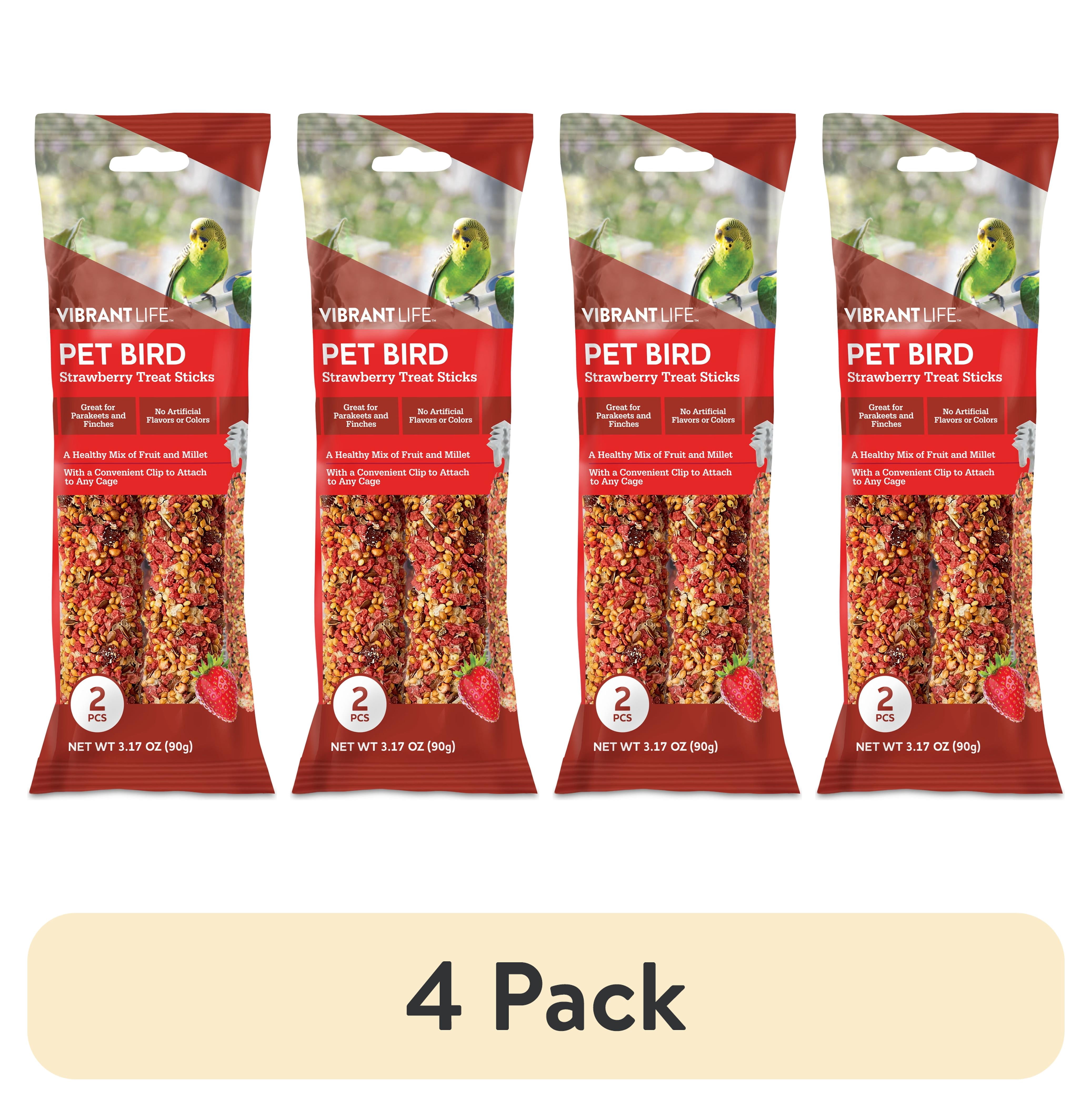 (4 pack) Vibrant Life Parakeet Treat Sticks, Strawberry, 3.17 oz. Bag, 2 Pieces