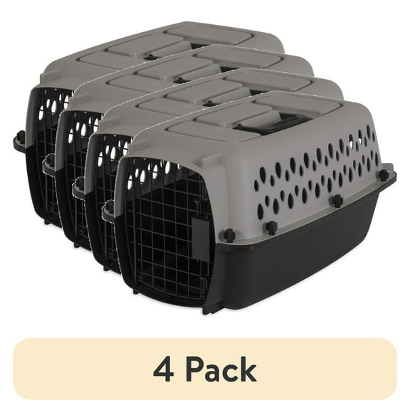 (4 pack) Vibrant Life Pet Portable Kennel for Dogs, Hard-Sided Travel Carrier, Durable, Metal Door, Black & Grey, For Pets up to 10 lbs, 19" L x 12.3" W x 10.8" H