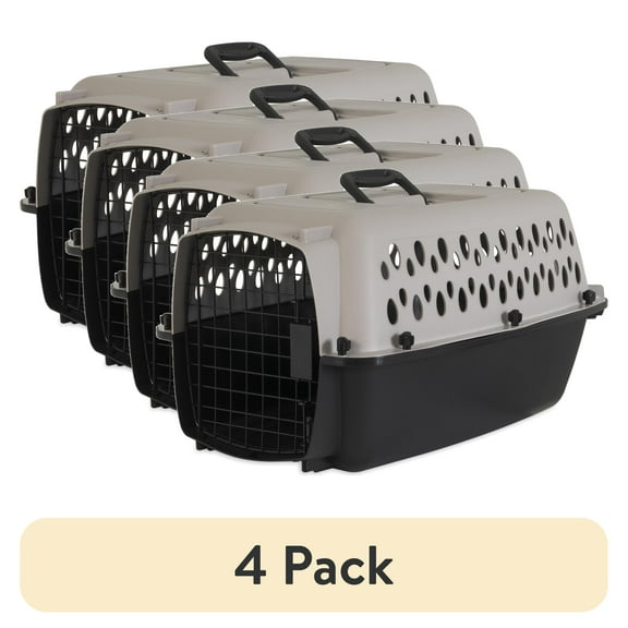 (4 pack) Vibrant Life Pet Portable Kennel for Dogs, Hard-Sided Travel Carrier, Durable, Metal Door, Black & Grey, For Pets up to 15 lbs, 23" L x 15.2" W x 11.8" H