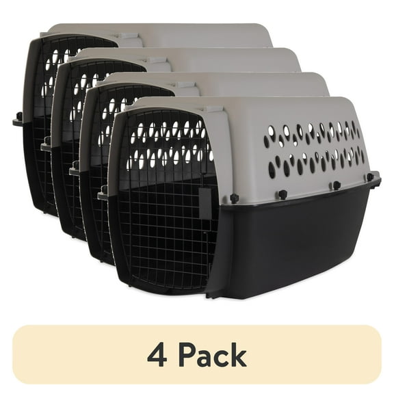 (4 pack) Vibrant Life Pet Portable Kennel for Dogs, Hard-Sided Travel Carrier, Durable, Metal Door, Black & Grey, For Pets 15-25 lbs, 26.2" L x 18.6" W x 16.5" H