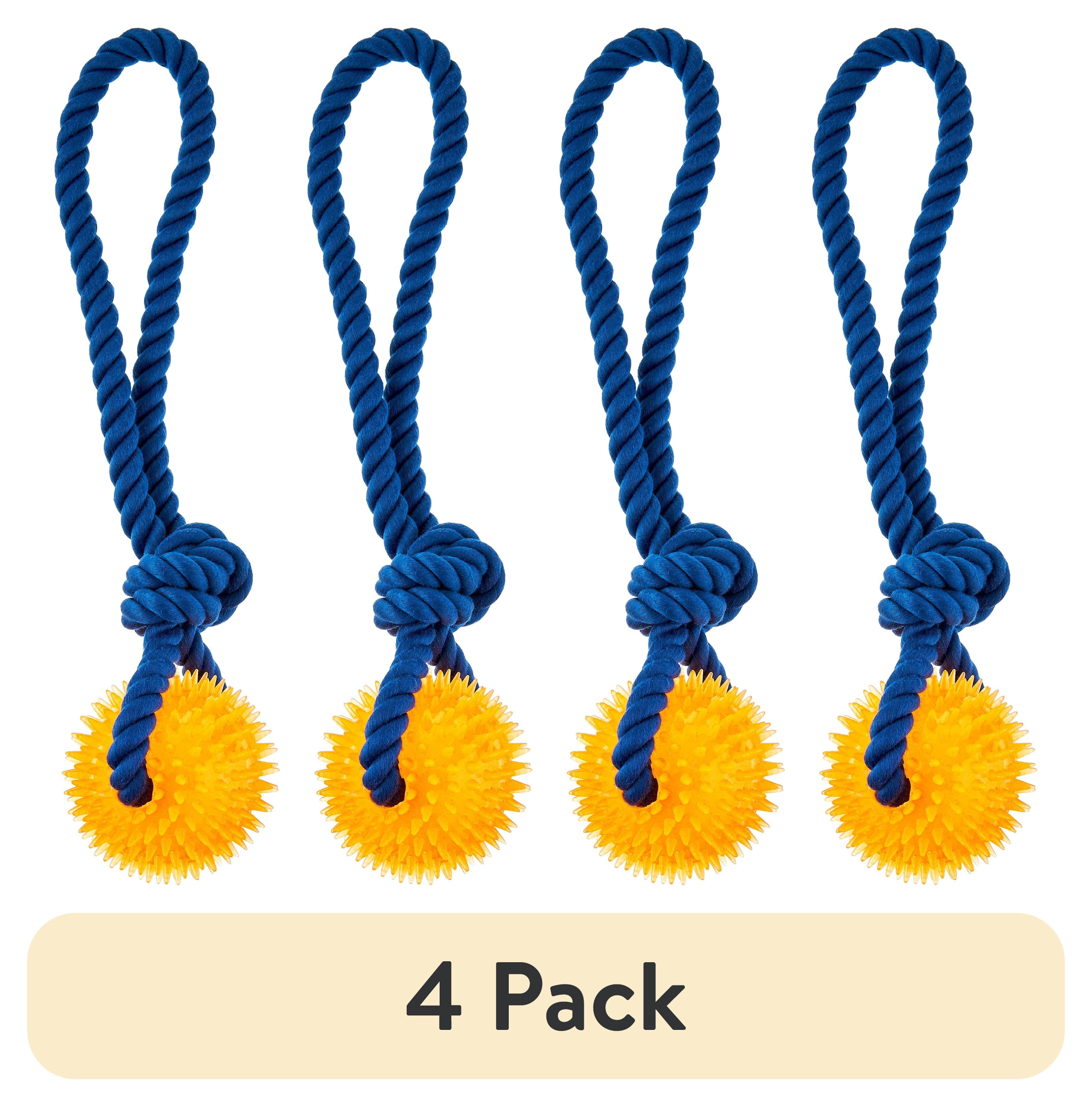 (4 pack) Vibrant Life Playful Buddy Rope w TPR Spikey Ball Dog Tug Toy