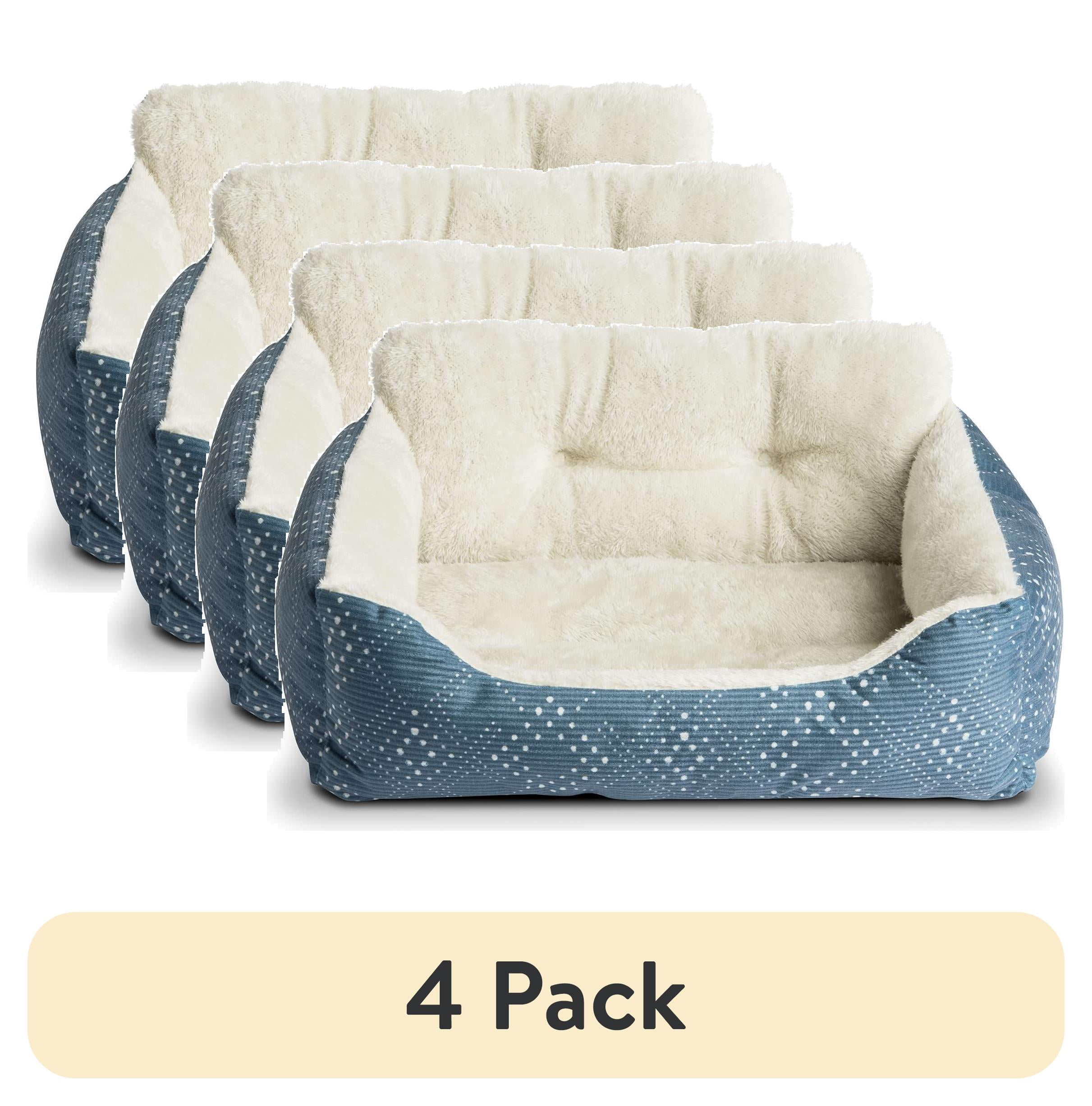 (4 pack) Vibrant Life Puppy Dog Bed, Plush Bolster Dog for Small Dogs, Small, 21" x 17", Blue