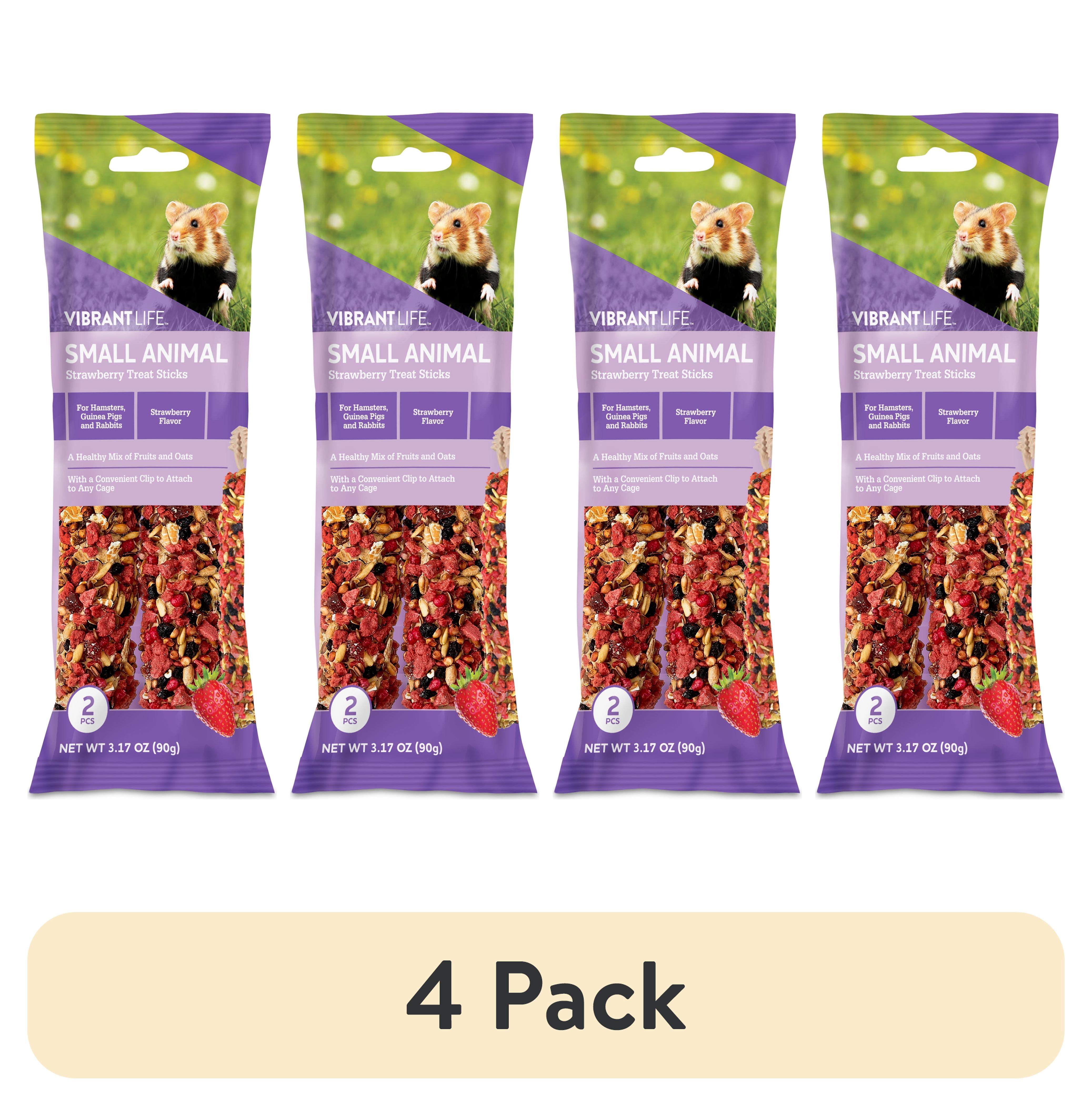 (4 pack) Vibrant Life Small Animal Treat Sticks, Strawberry, 3.17 oz. Bag, 2 Pieces