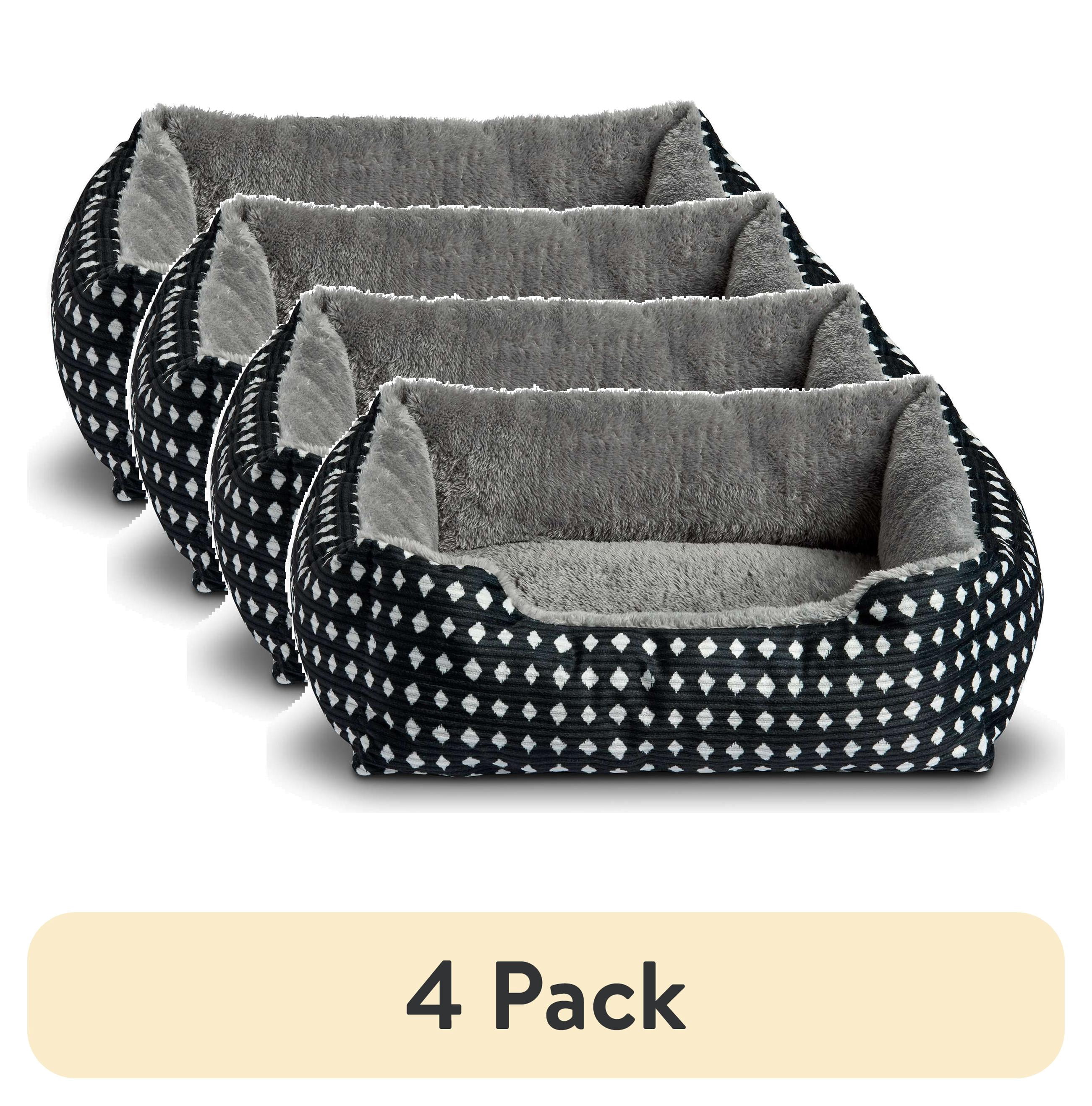 (4 pack) Vibrant Life Small Cuddler Pet Bed, Black and White Diamonds, 19" x 15"