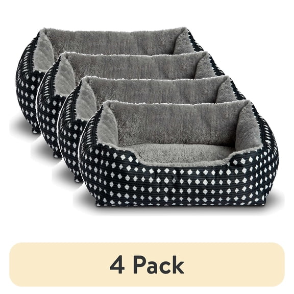 (4 pack) (4 pack) Vibrant Life Small Cuddler Pet Bed, Black and White Diamonds, 19" x 15"