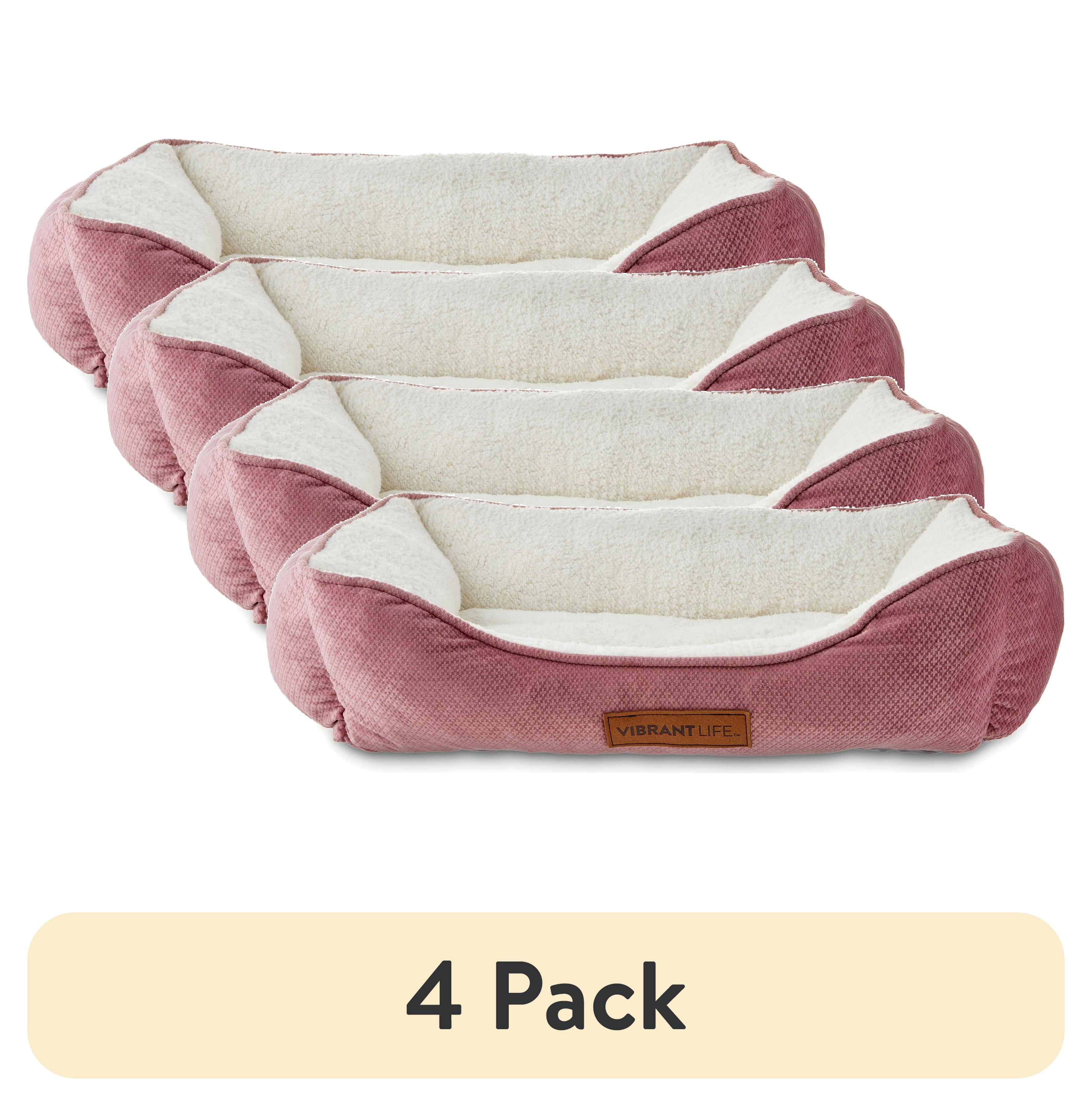 (4 pack) Vibrant Life Small Cuddler Pet Bed, Pink and White, 24" x 18"