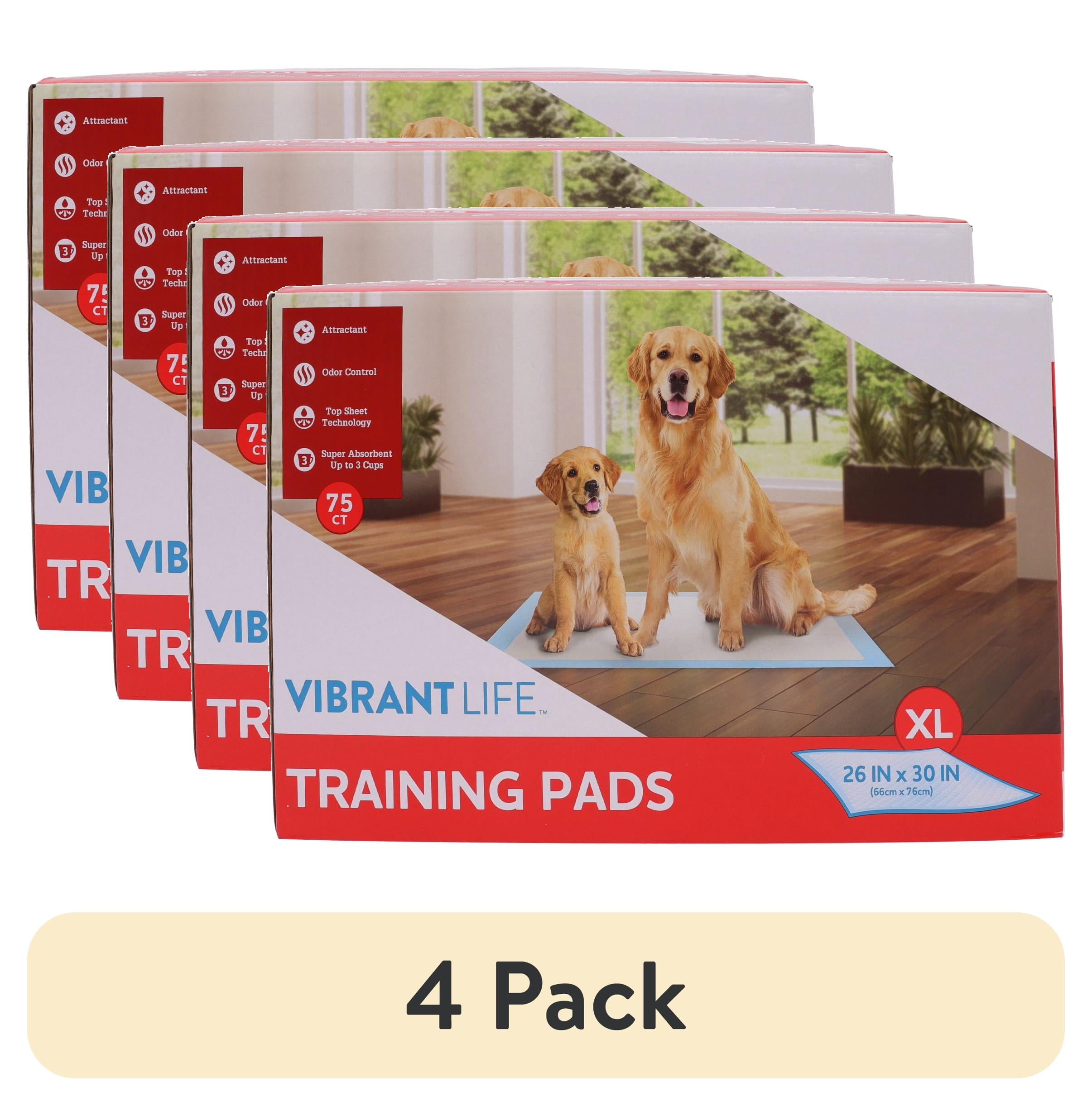(4 pack) Vibrant Life XL Training Pads, Super Absorbent, Leak Proof, & Fast Dry Dog and Puppy Pee Pads, 26 in x 30 in, 75 Count