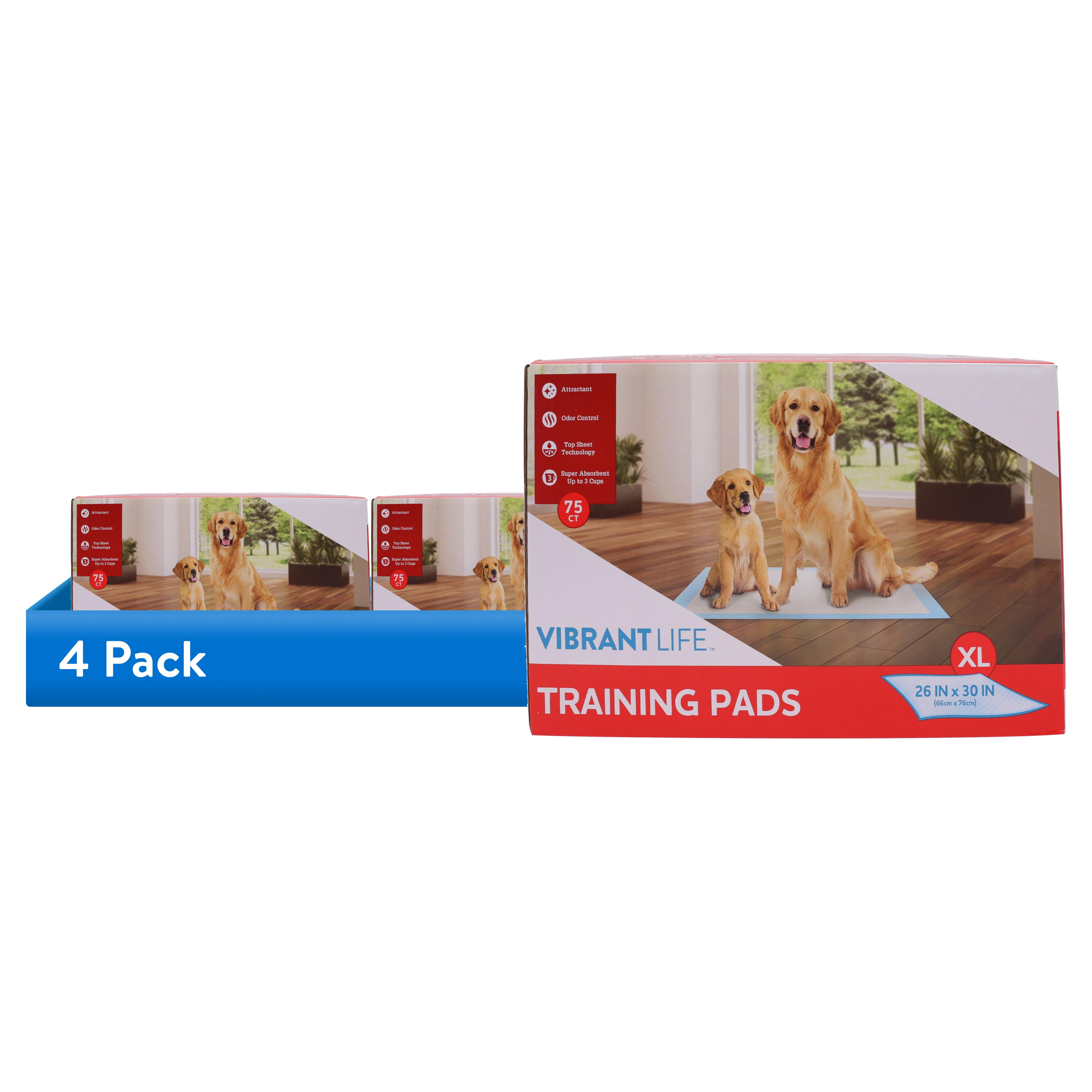 (4 pack) Vibrant Life XL Training Pads, Super Absorbent, Leak Proof, & Fast Dry Dog and Puppy Pee Pads, 26 in x 30 in, 75 Count