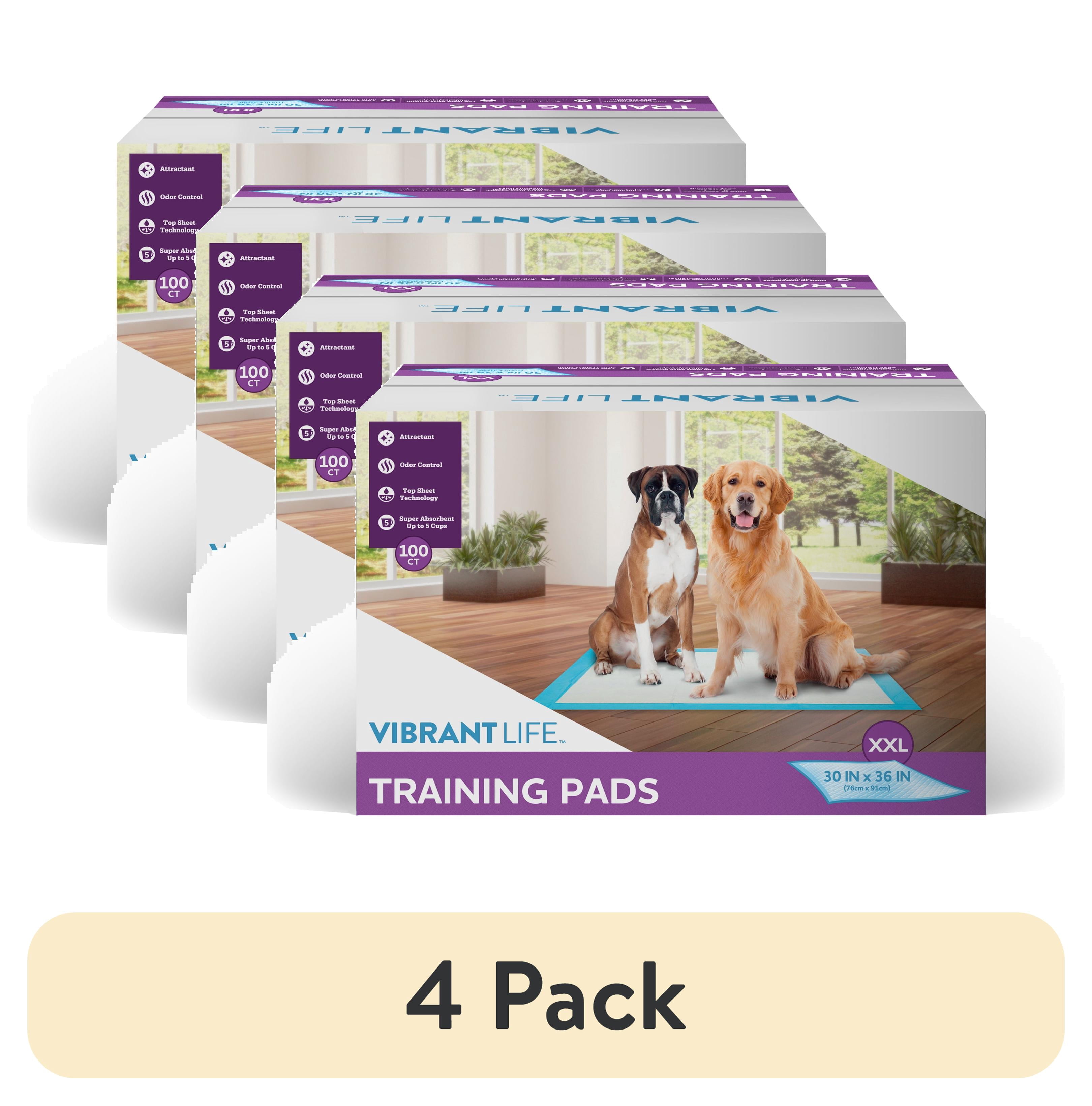 (4 pack) Vibrant Life XXL Training Pads, Super Absorbent, Leak Proof, & Fast Dry Dog and Puppy Pee Pads, 30 in x 36 in, 100 Count