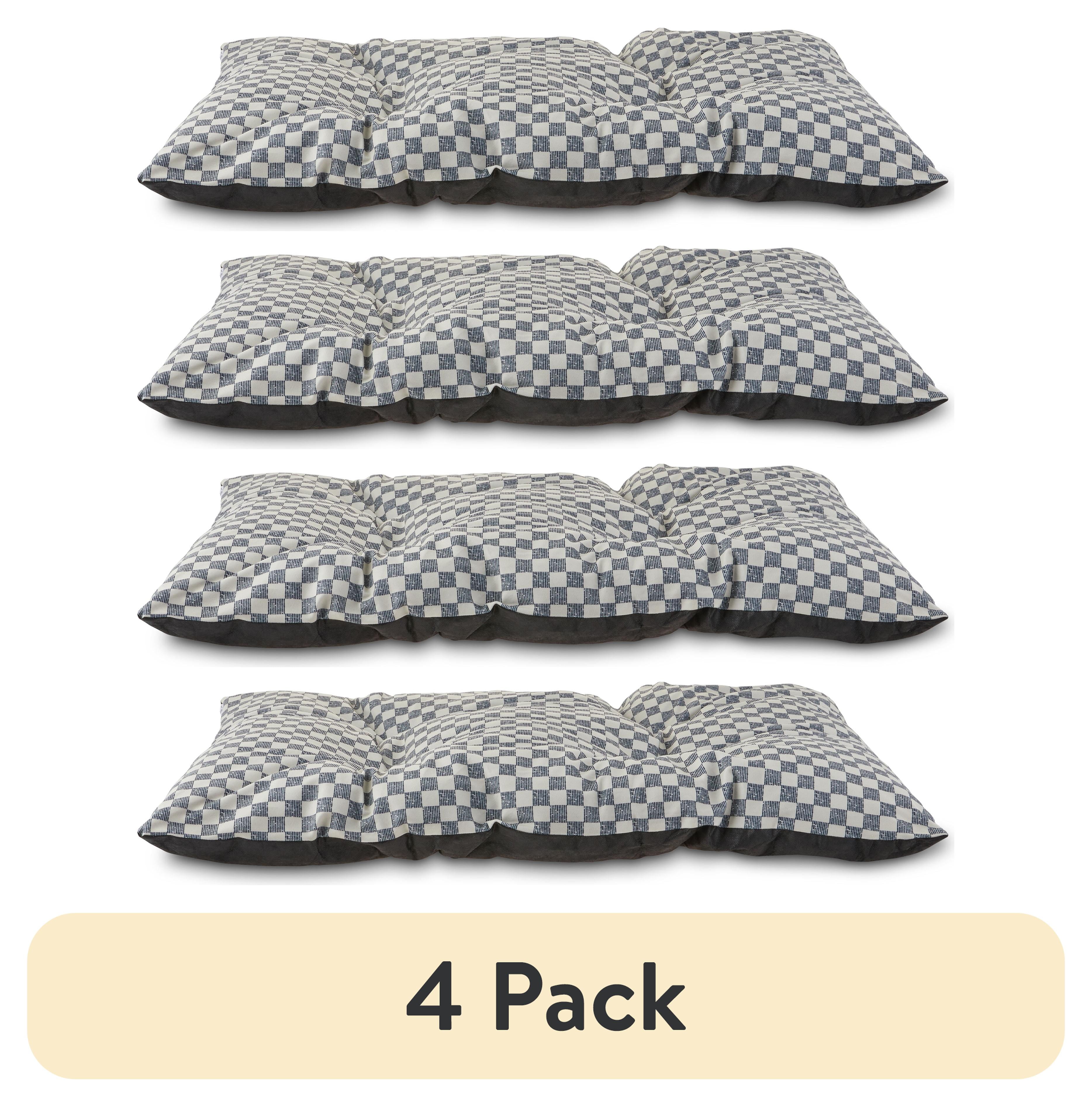 (4 pack) Vibrant Life Bed for Dogs, Tufted Pillow, Machine Washable, Black and White Checkered, 35" x 27"