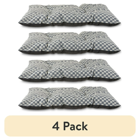 (4 pack) Vibrant Life Bed for Dogs, Tufted Pillow, Machine Washable, Black and White Checkered, 35" x 27"