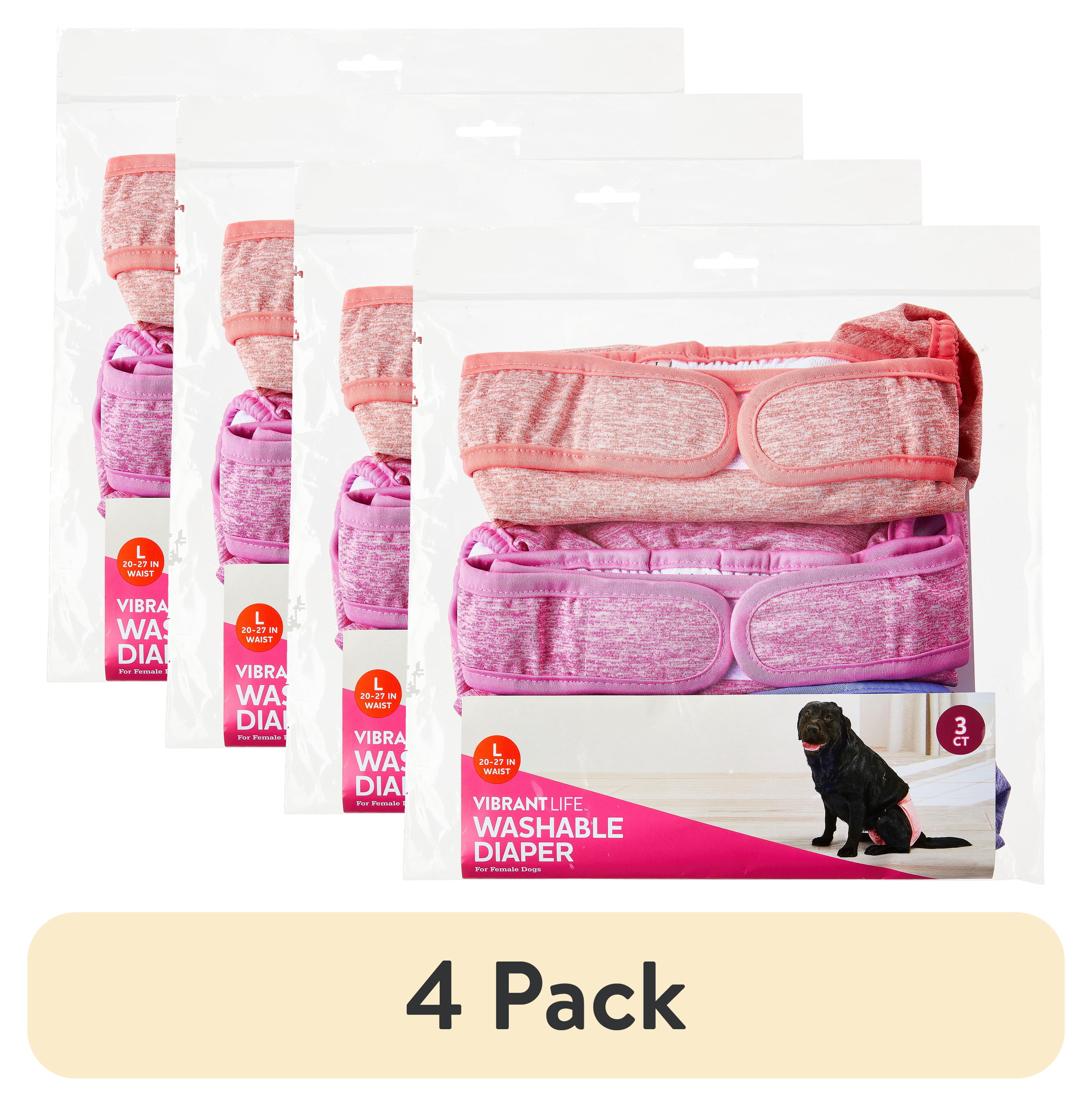 (4 pack) Vibrant Life Washable Dog Diapers for Female Dogs, L, 3 Count