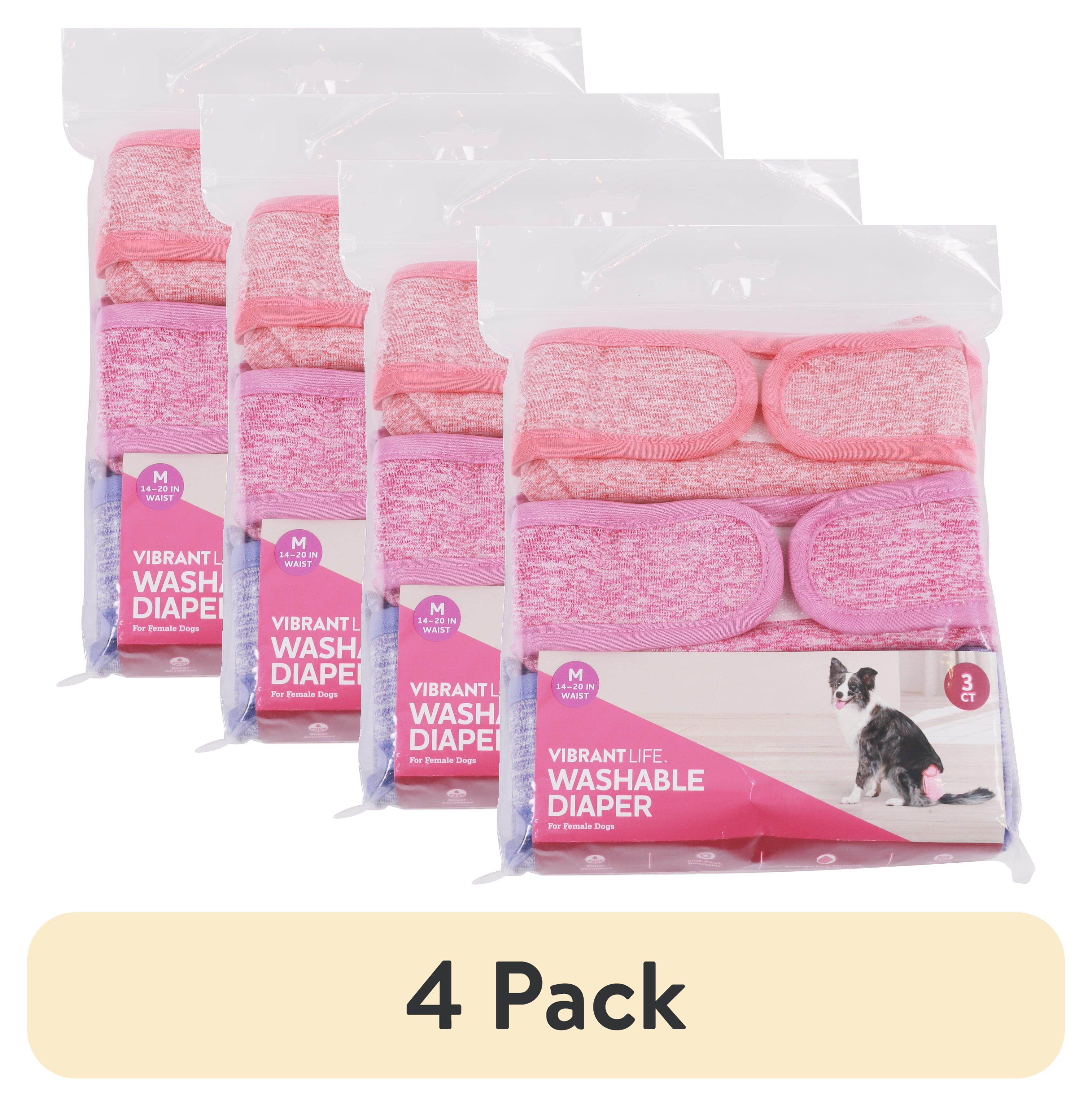 (4 pack) Vibrant Life Washable Dog Diapers for Female Dogs, Medium, 3 Count