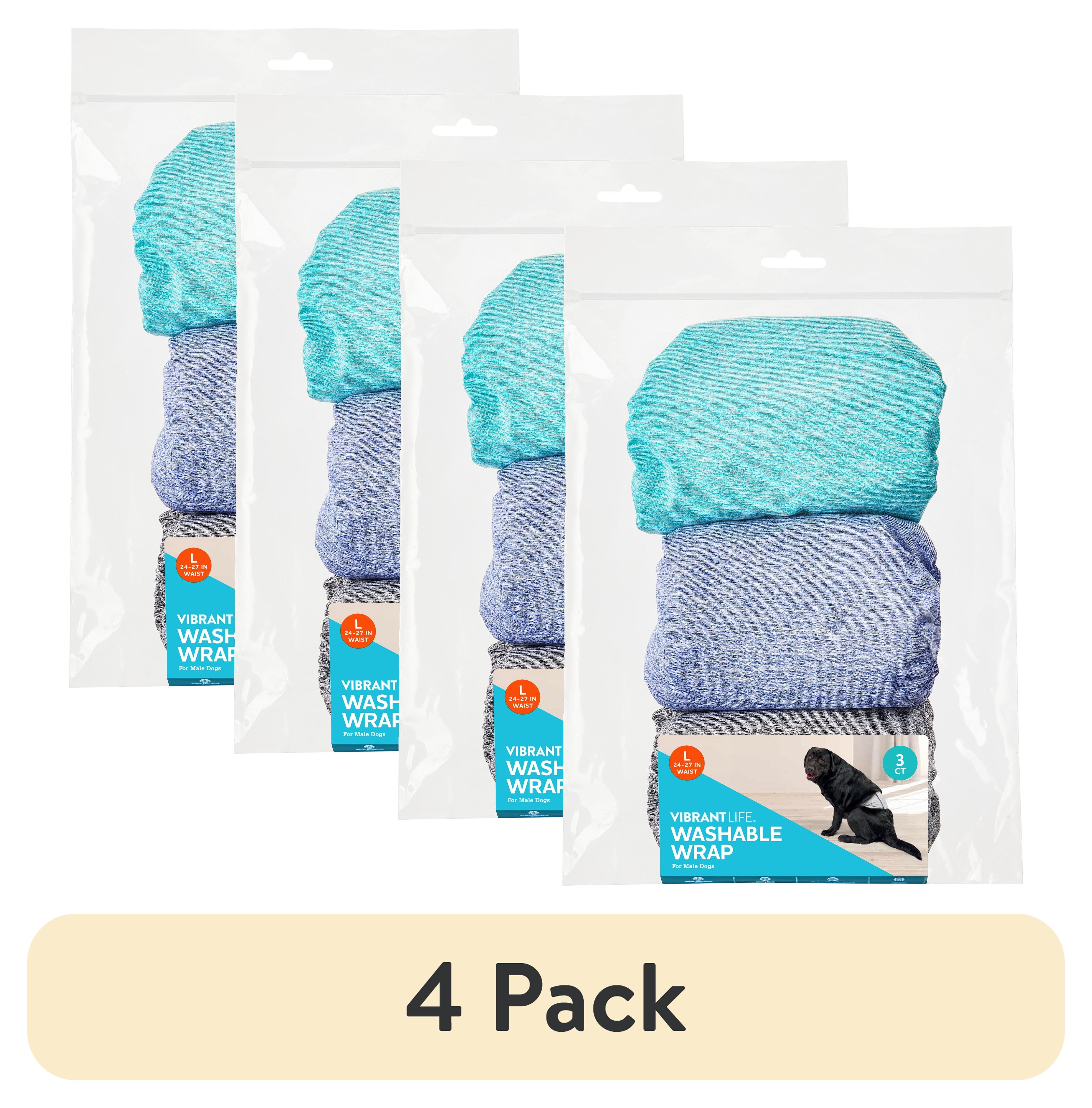 (4 pack) Vibrant Life Washable Dog Wraps for Male Dogs, L, 3 Count