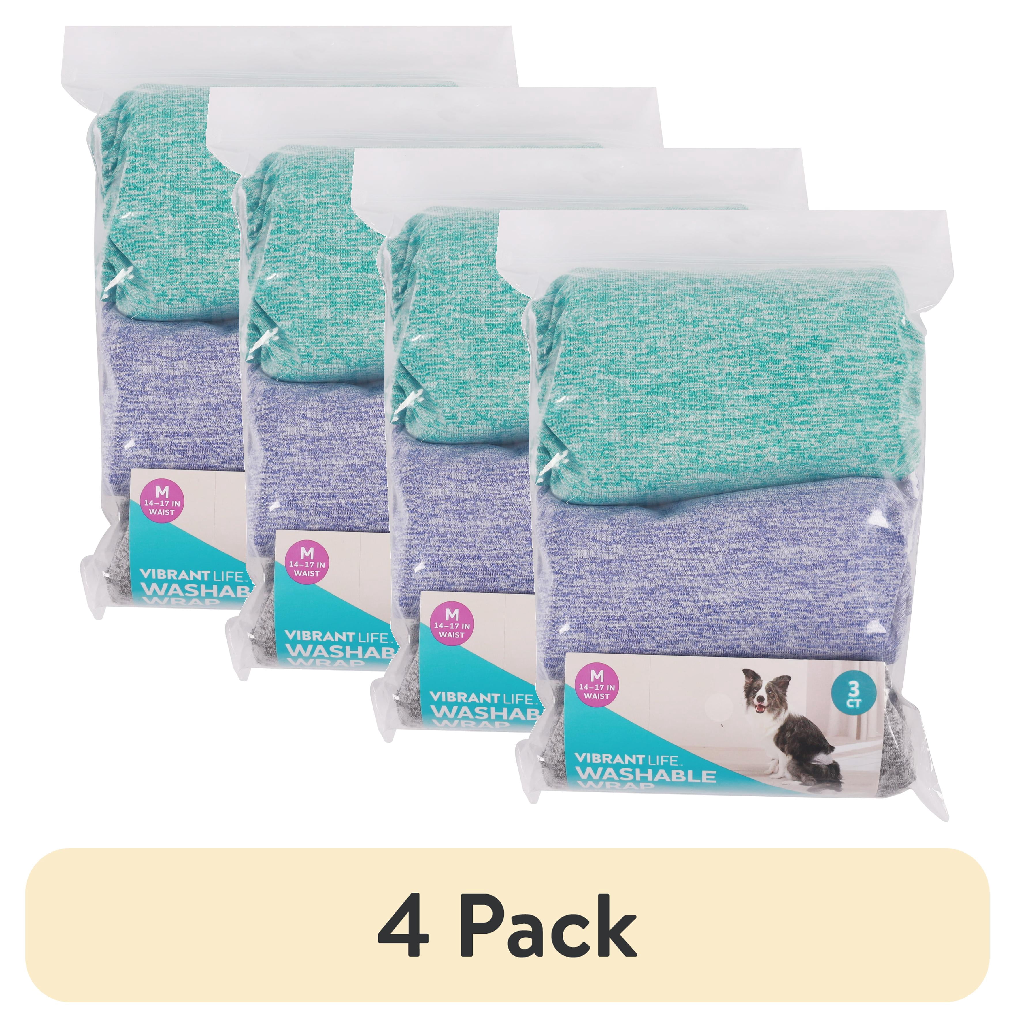 (4 pack) Vibrant Life Washable Dog Wraps for Male Dogs, Medium, 3 Count