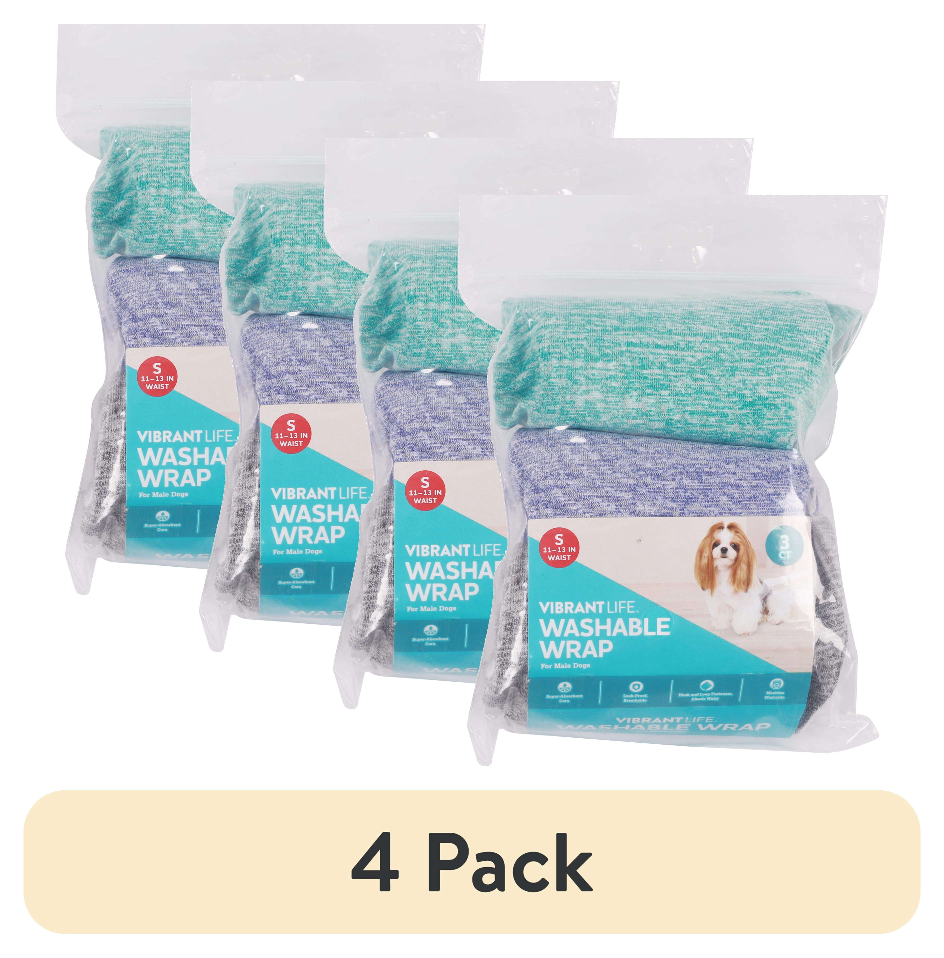 (4 pack) Vibrant Life Washable Dog Wraps for Male Dogs, Small, 3 Count