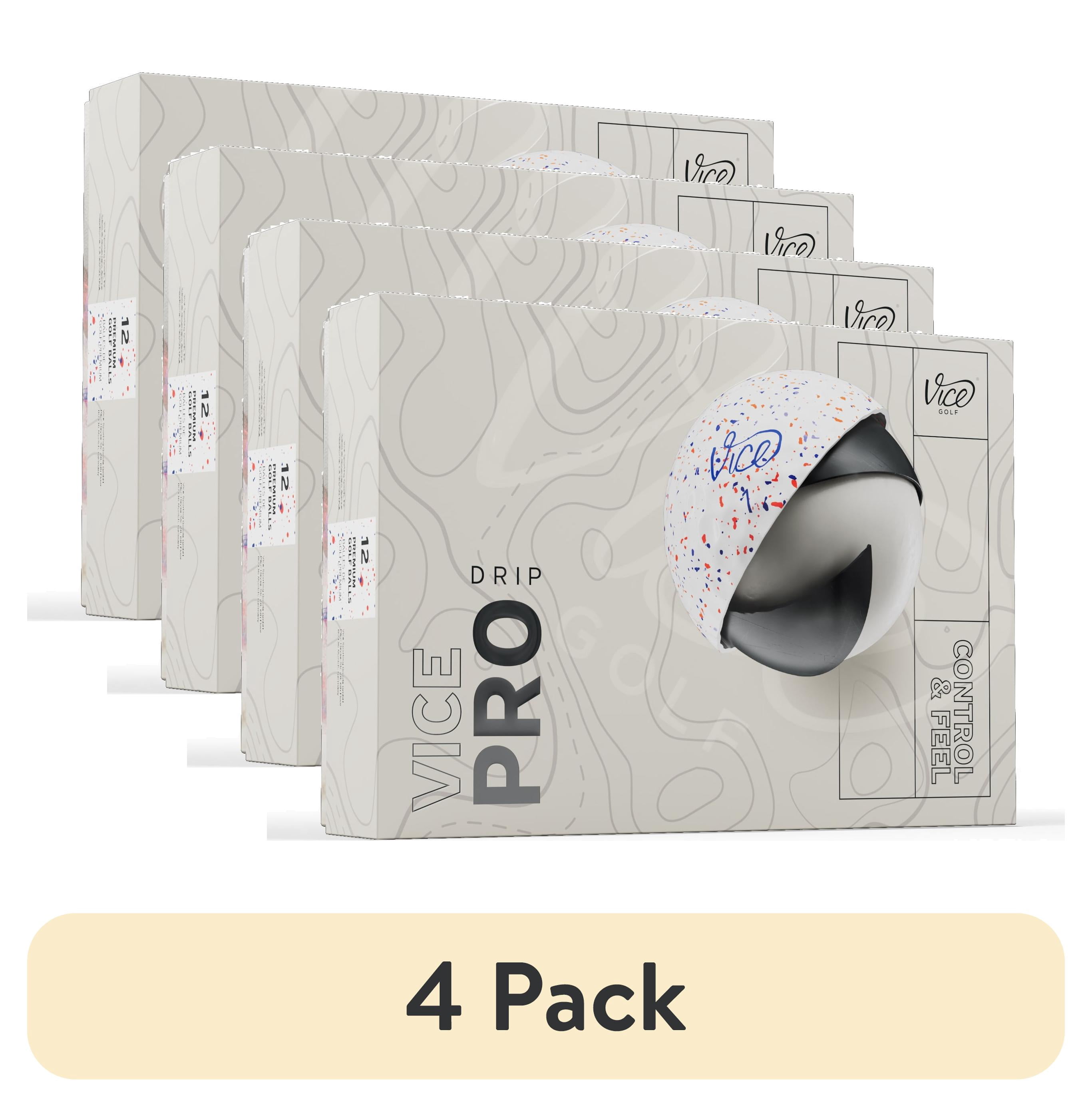 (4 pack) Vice Pro Drip 2024 Golf Balls, Blue/Red, 1 dozen