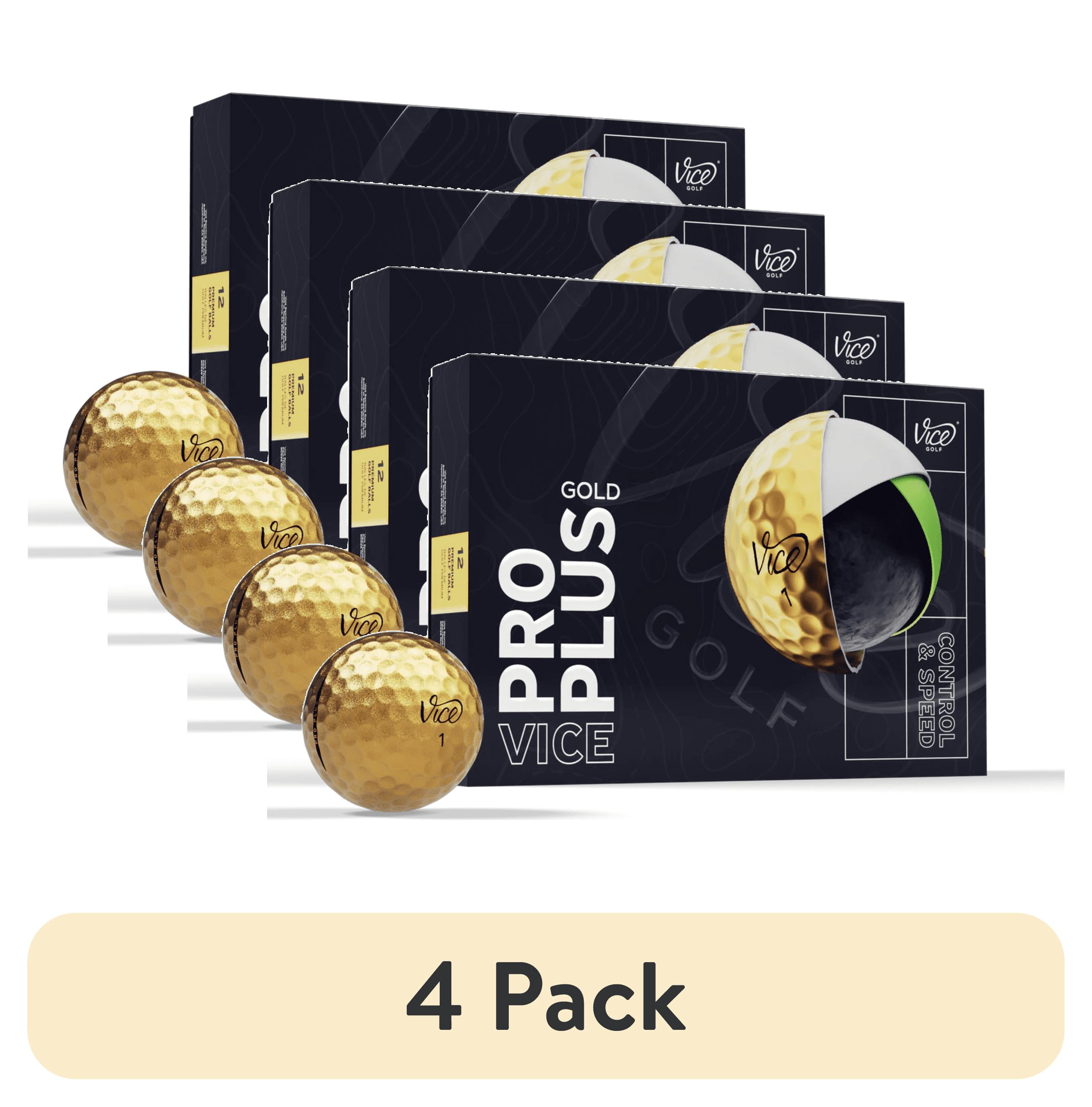 (4 pack) Vice Pro Plus Golf Balls, Gold 12pk