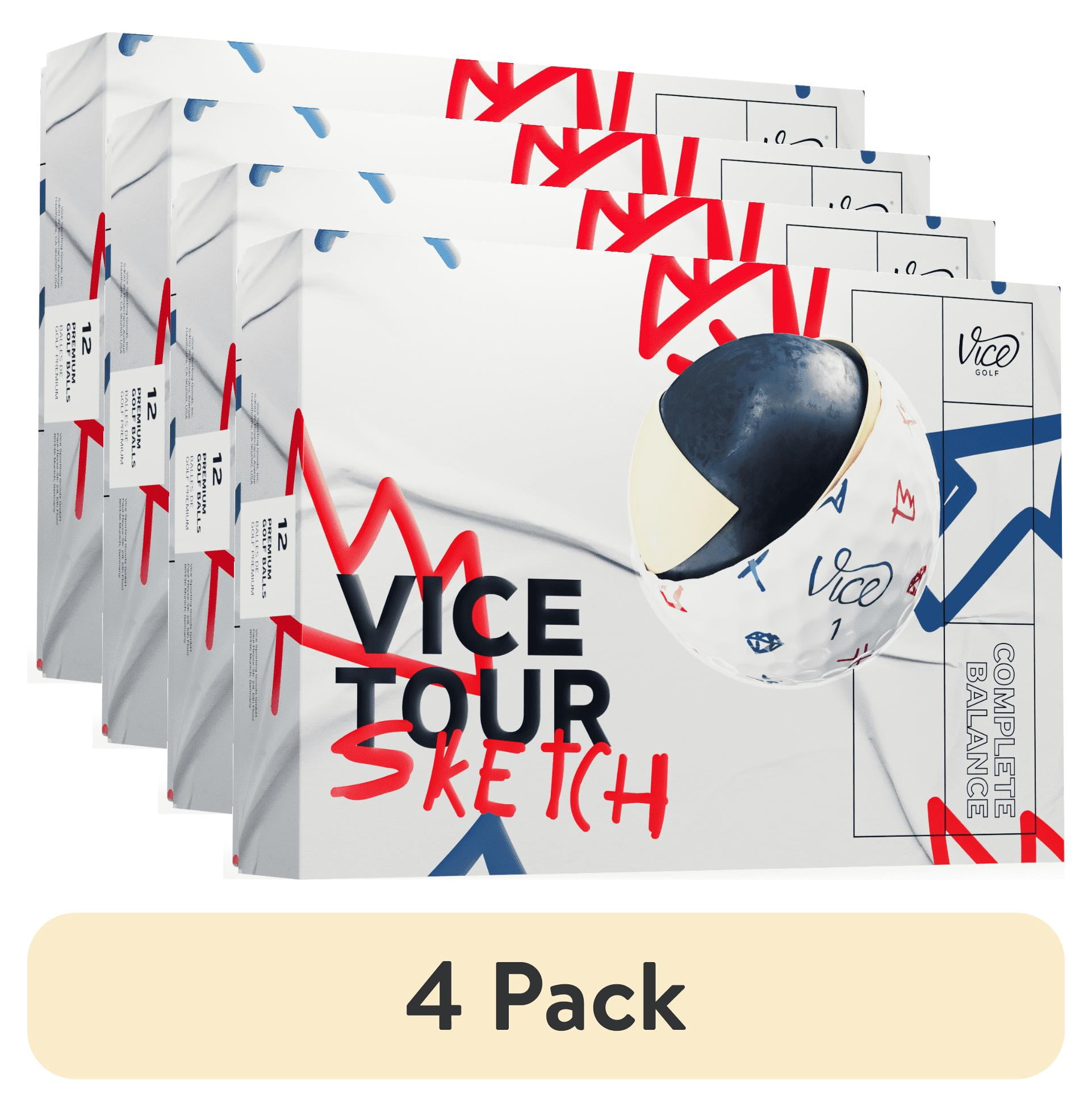 (4 pack) Vice Tour LE Sketch Golf Balls, 12pk