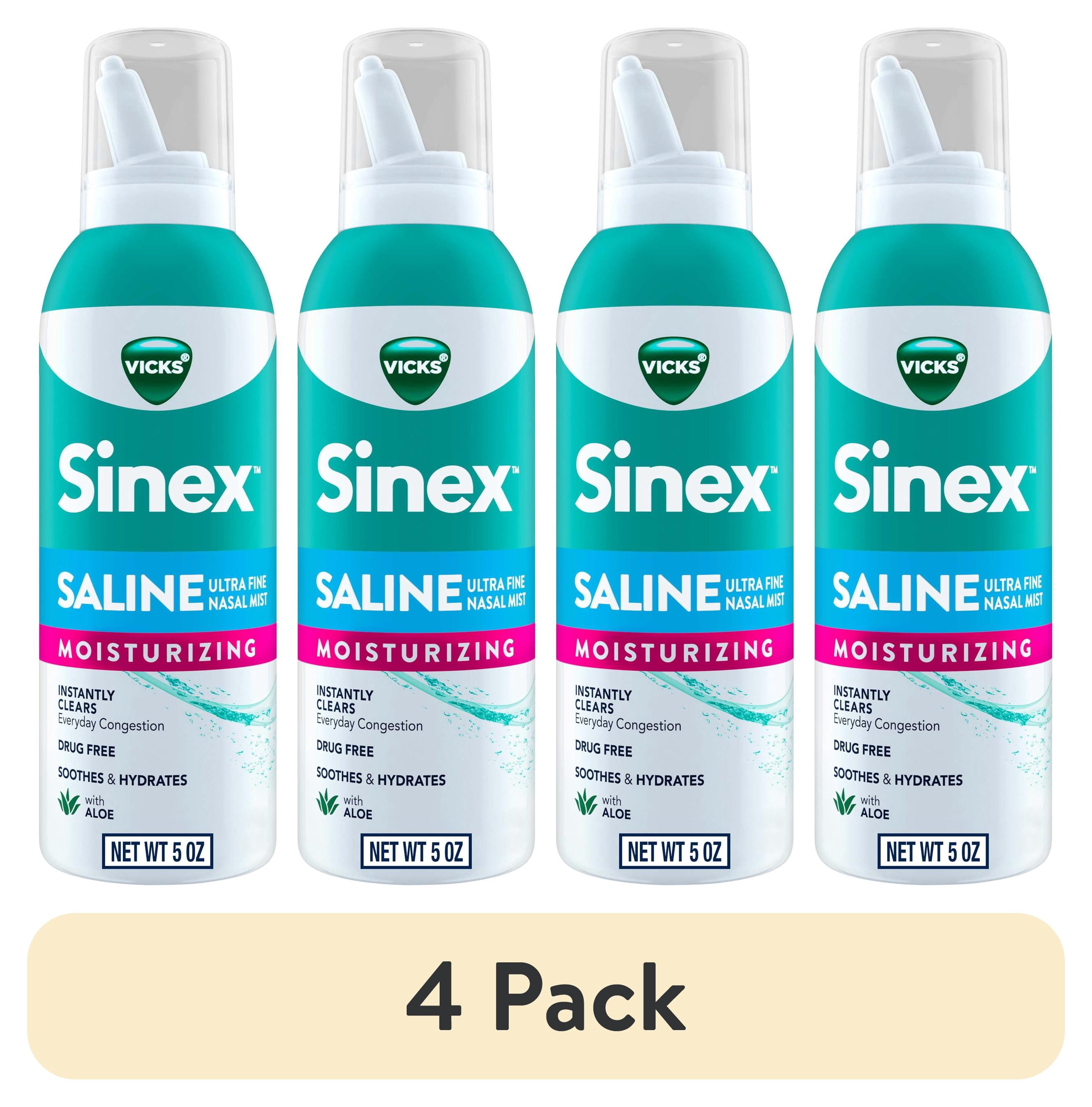 (4 pack) Vicks Sinex Saline Moisturizing Ultra Fine Nasal Mist with Aloe, Drug Free, 5 oz