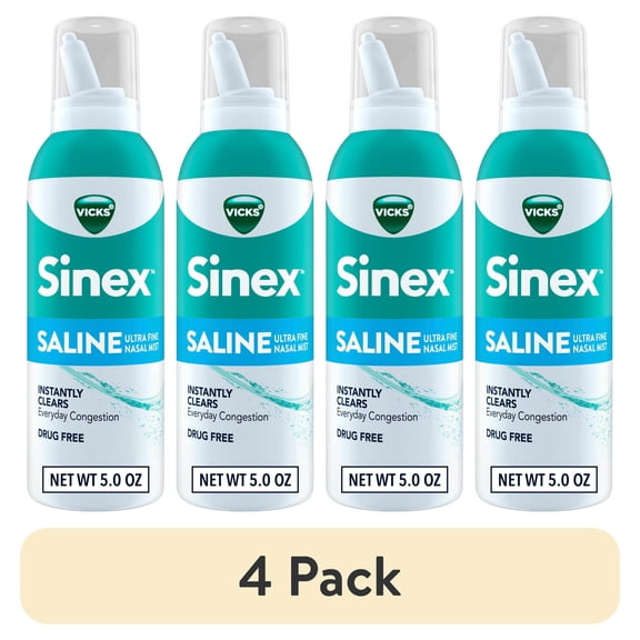 (4 pack) Vicks Sinex Saline Nasal Spray, Nasal Decongestant for Sinus Relief, 5 oz