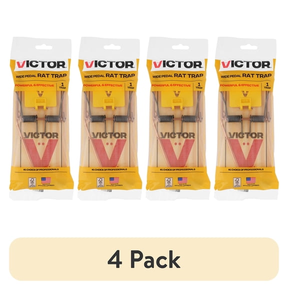 (4 pack) Victor Wide Pedal Rat Trap, Wooden Snap Traps for Indoor and Outdoor Rodent Control