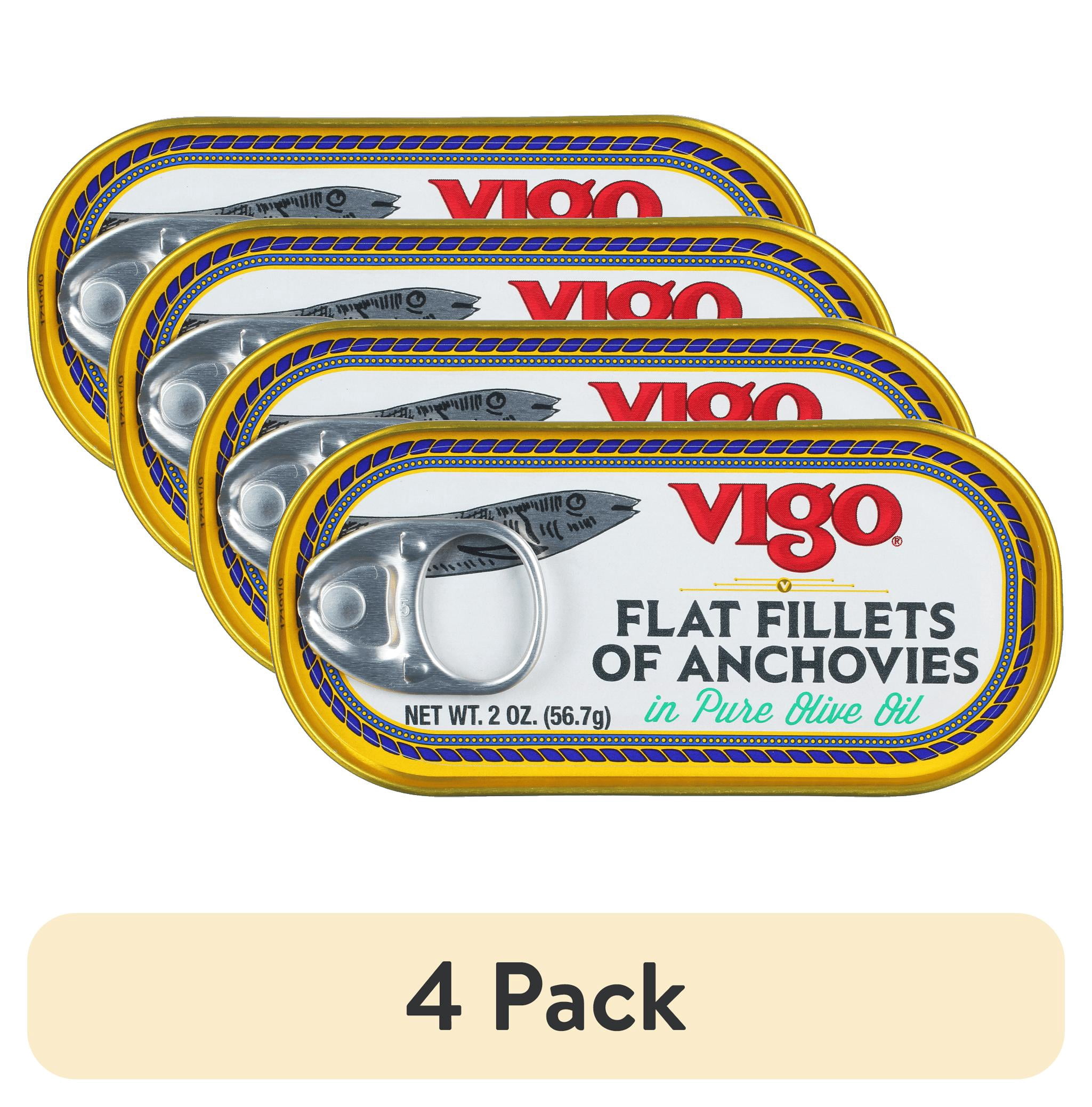(4 pack) Vigo Flat Anchovies 2oz, 4g Protein, 2 Servings Per Container