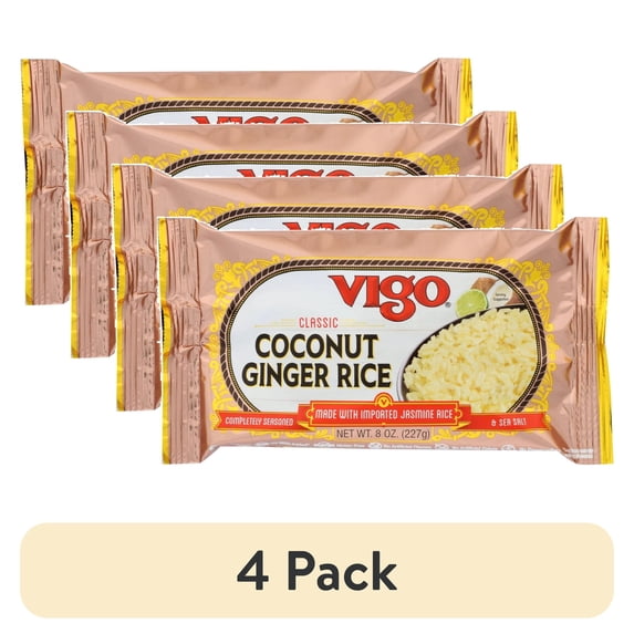 (4 pack) Vigo Foods Coconut Ginger Rice, 8 oz Bag, Allergens Not Contained
