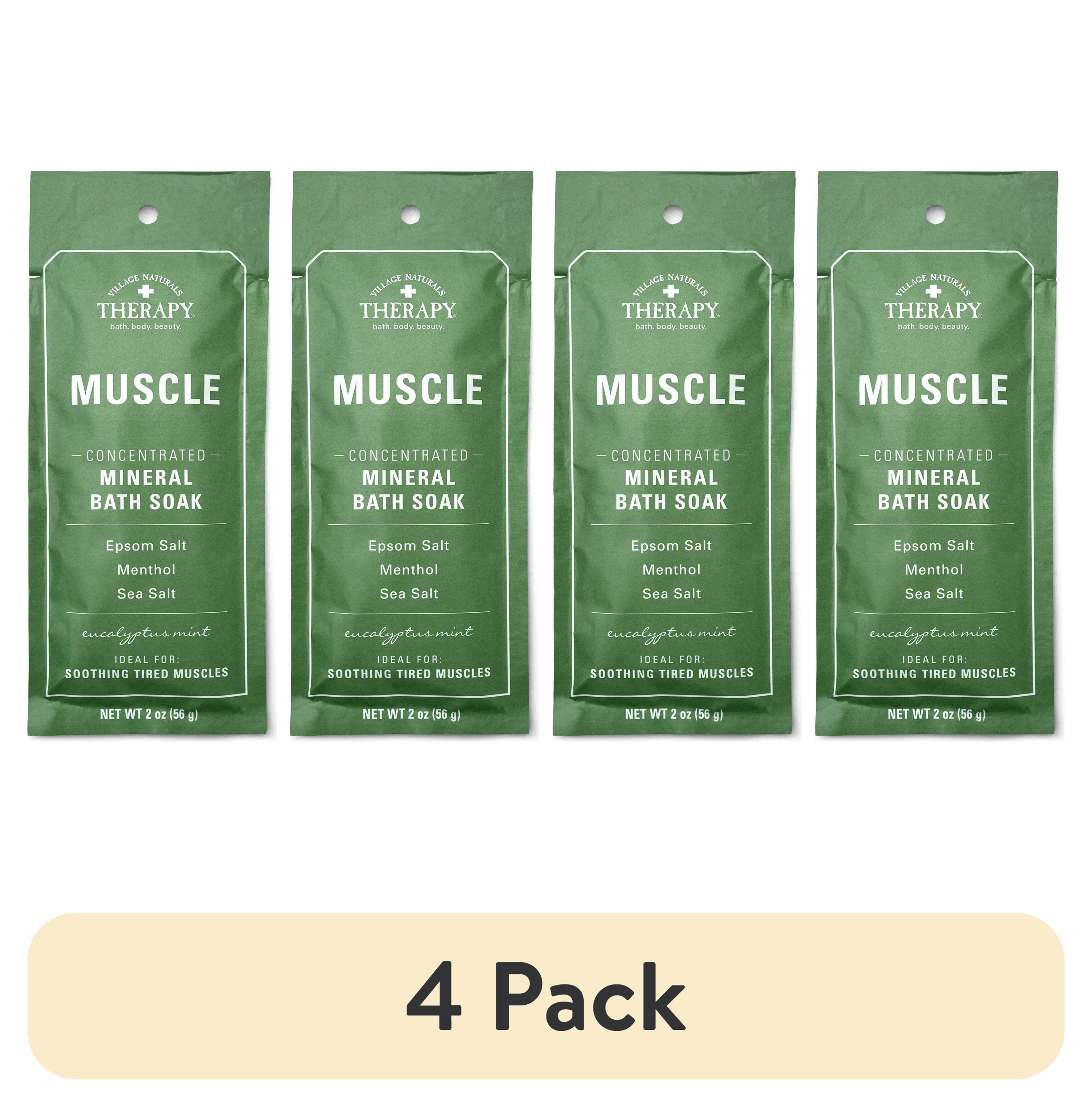 (4 pack) Village Naturals Therapy Muscle Relief Concentrated Mineral Bath Soak, 2 oz.