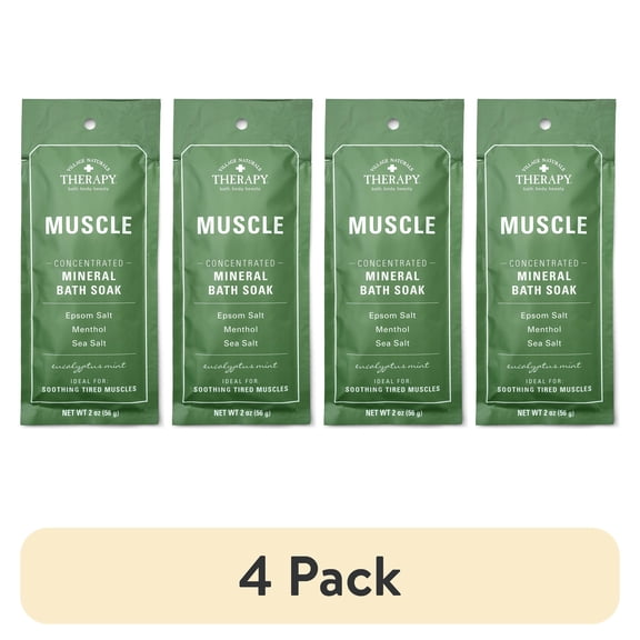 (4 pack) Village Naturals Therapy Muscle Relief Concentrated Mineral Bath Soak, 2 oz.