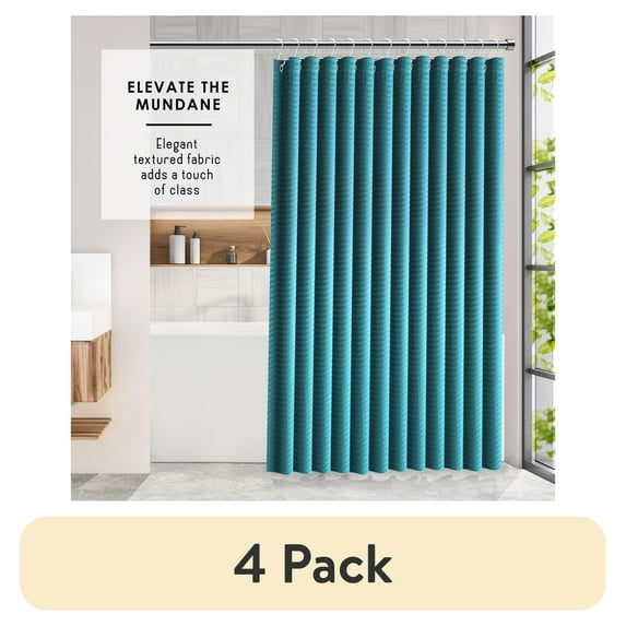 (4 pack) Virtu Waffle Fabric Shower Curtains, 72" X 72" Waterproof Bathroom Shower Curtain Teal Blue