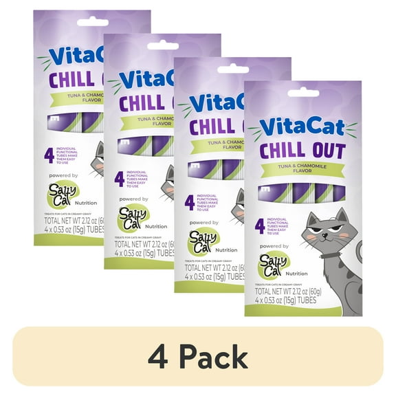 (4 pack) VitaCat by Salty Cat Chill Out Tuna & Chamomile Flavor Creamy Treats for Cats, 4 15g Tubes